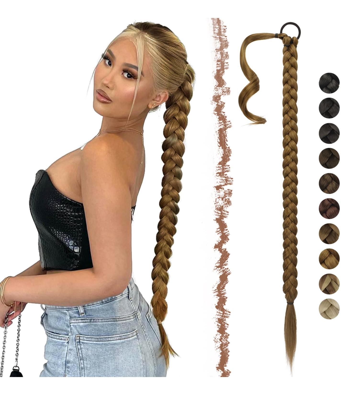 Feshfen 75 cm Braid Extensions Ponytail - Light Brown & Natural Blonde Hair Tie for Women - Buy Online on GoSupps.com