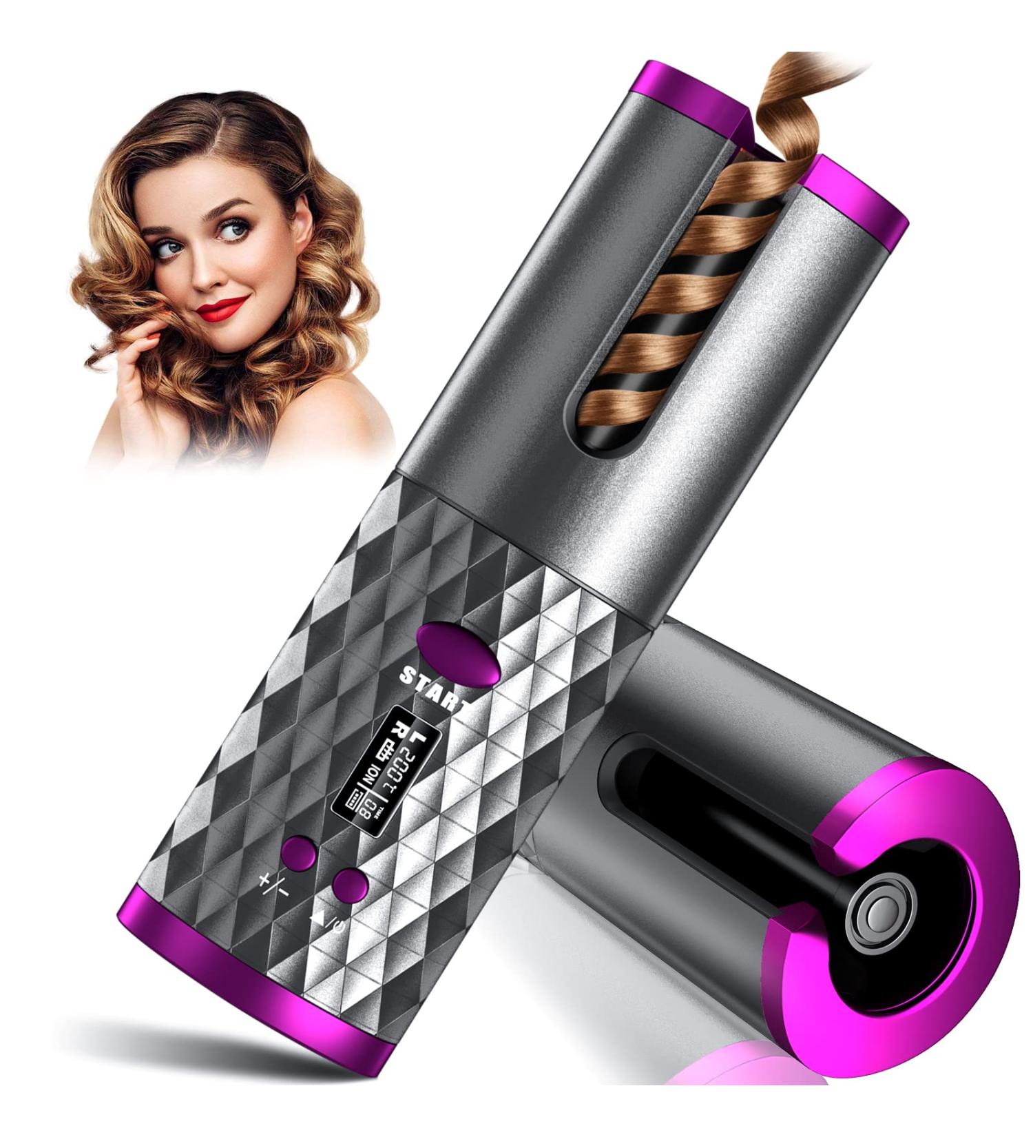 Wireless Rechargeable Automatic Hair Curler with 6 Temps & Timer - Grey - Buy Online on GoSupps.com