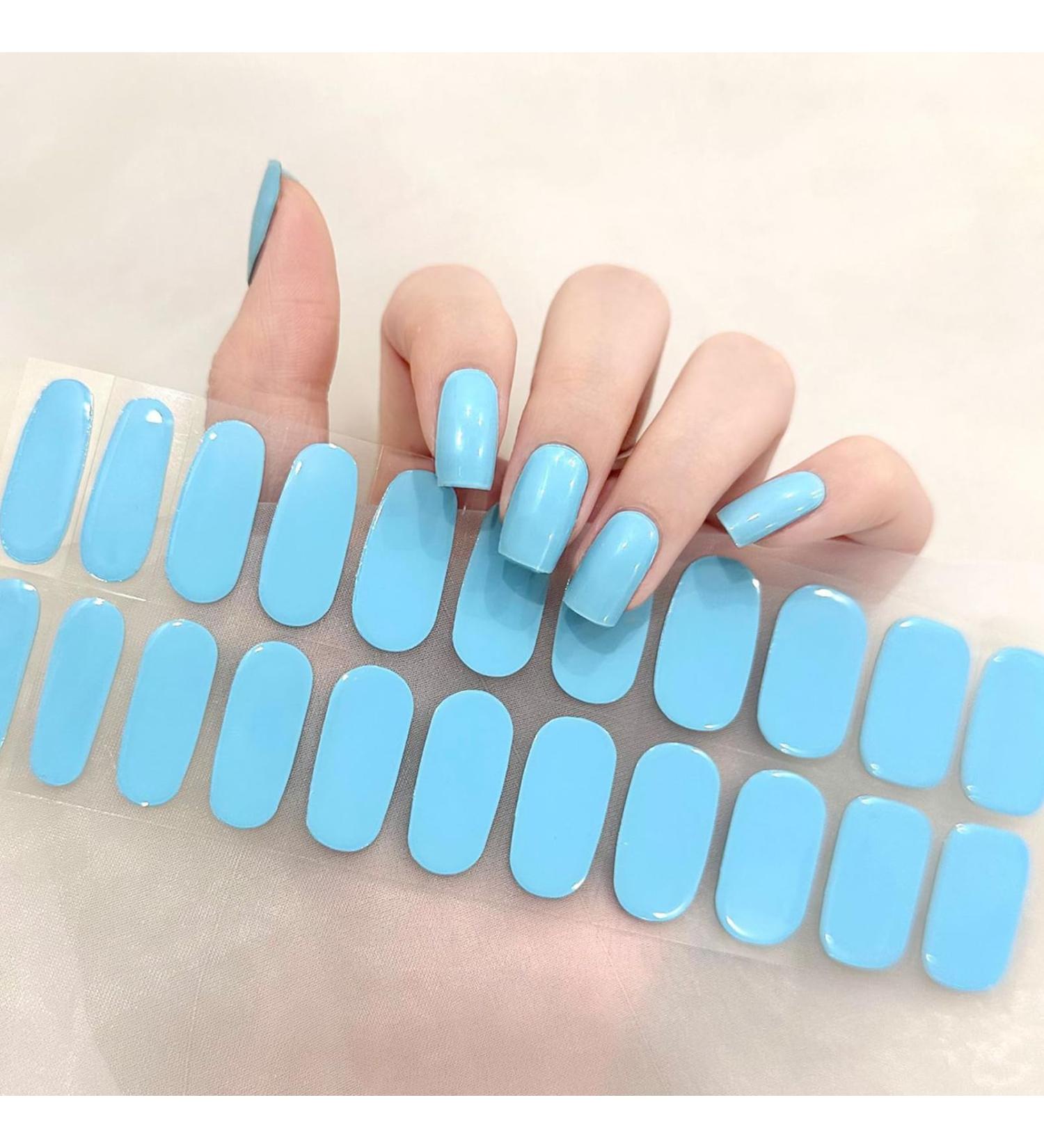 Semi Cured Gel Nail Strips - 22 Self-Adhesive Stickers for French Tip Manicure in Baby Blue - Salon-Quality UV/LED Lamp Required - Buy Online on GoSupps.com