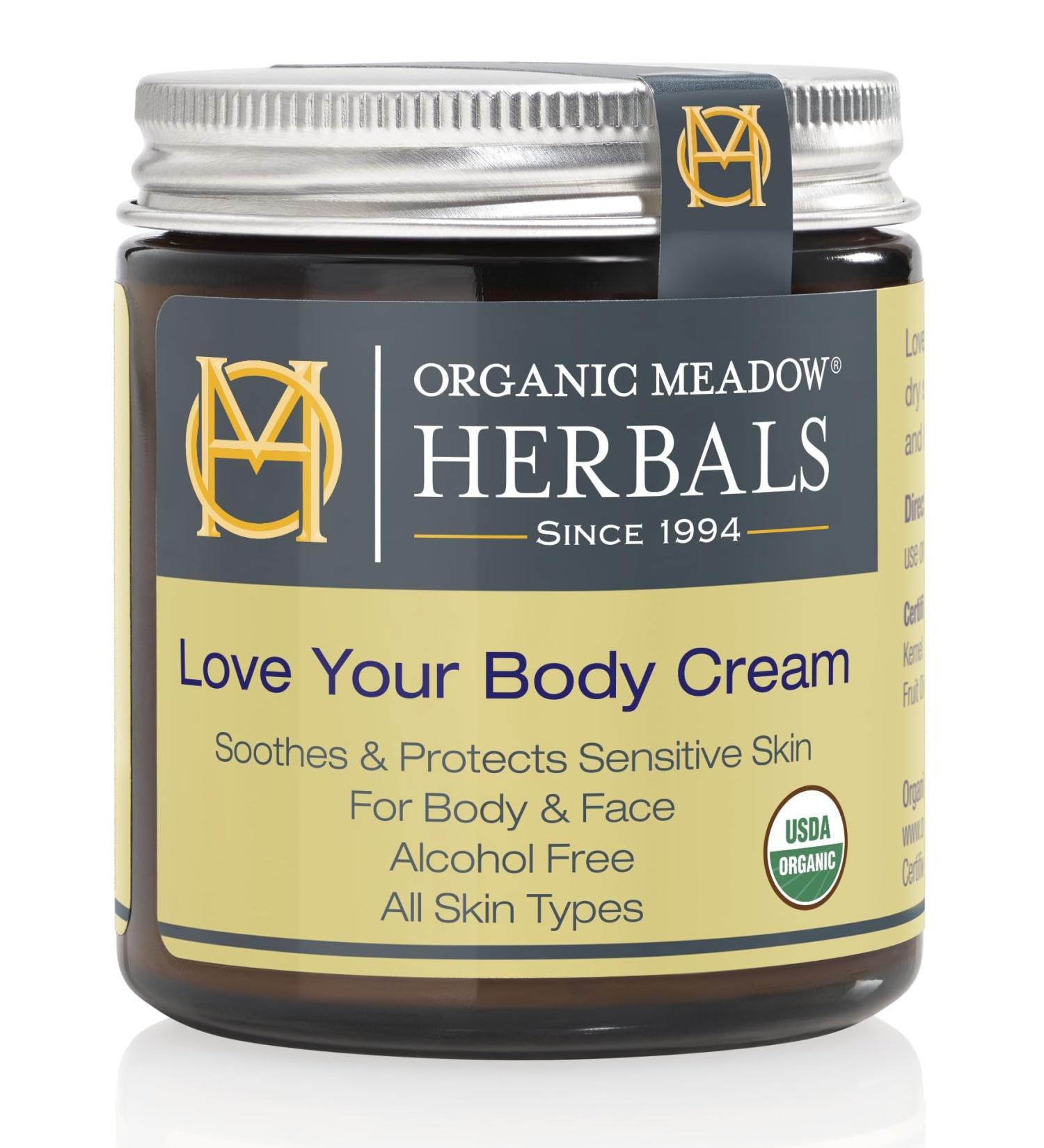 Organic Meadow Herbals Love Your Body Cream (4oz) - USDA Certified Organic. Soothes & Protects Dry Itchy Skin scaly sensitive skin. For Face & Body. Woman-owned & Operated Since 1994 - Buy Online on GoSupps.com