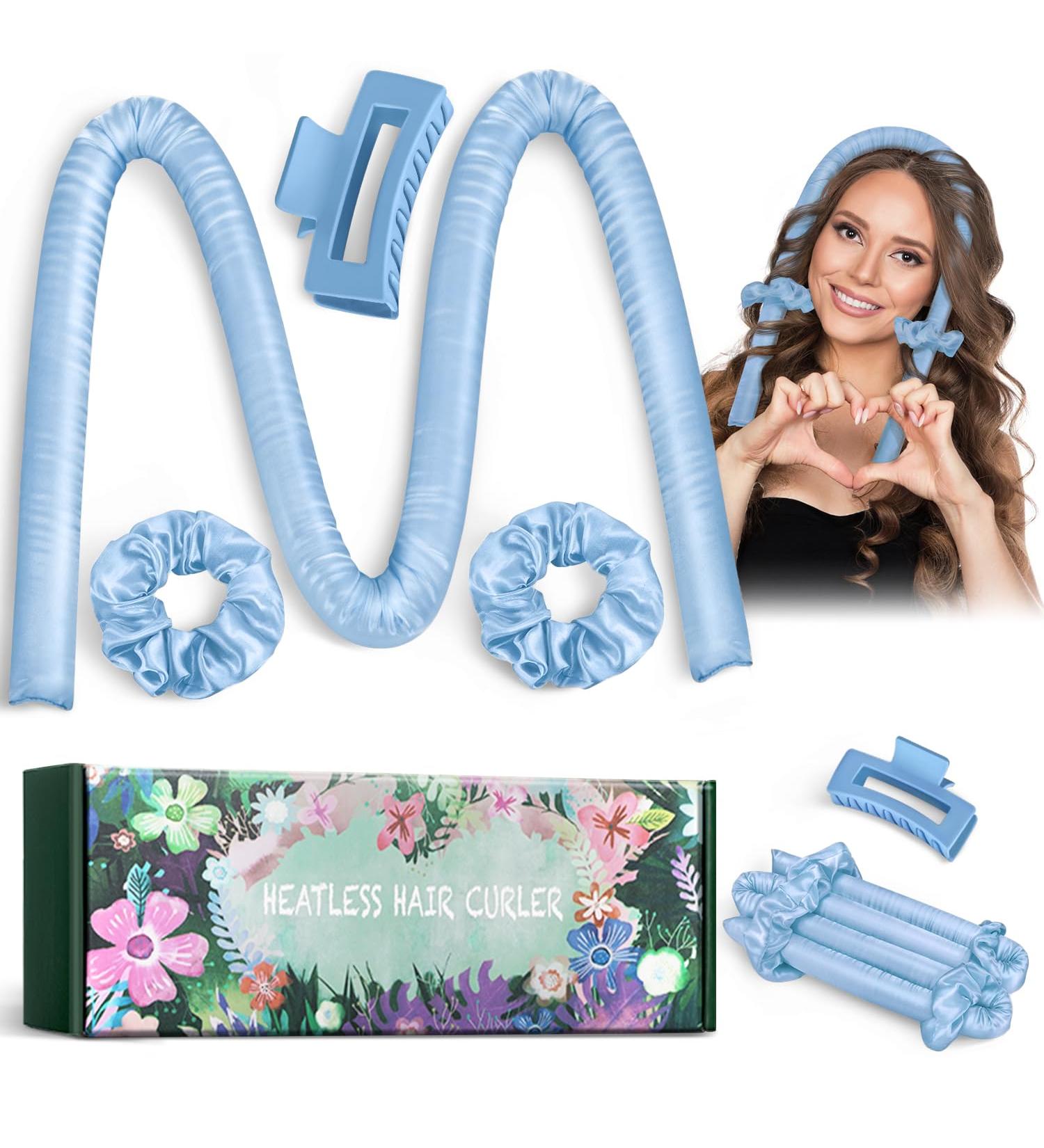 Silk Heatless Curlers Headband for Long Hair - Blue | No Heat DIY Styling Tools | Overnight Heatless Curls with High Resilience Sponge - Buy Online on GoSupps.com