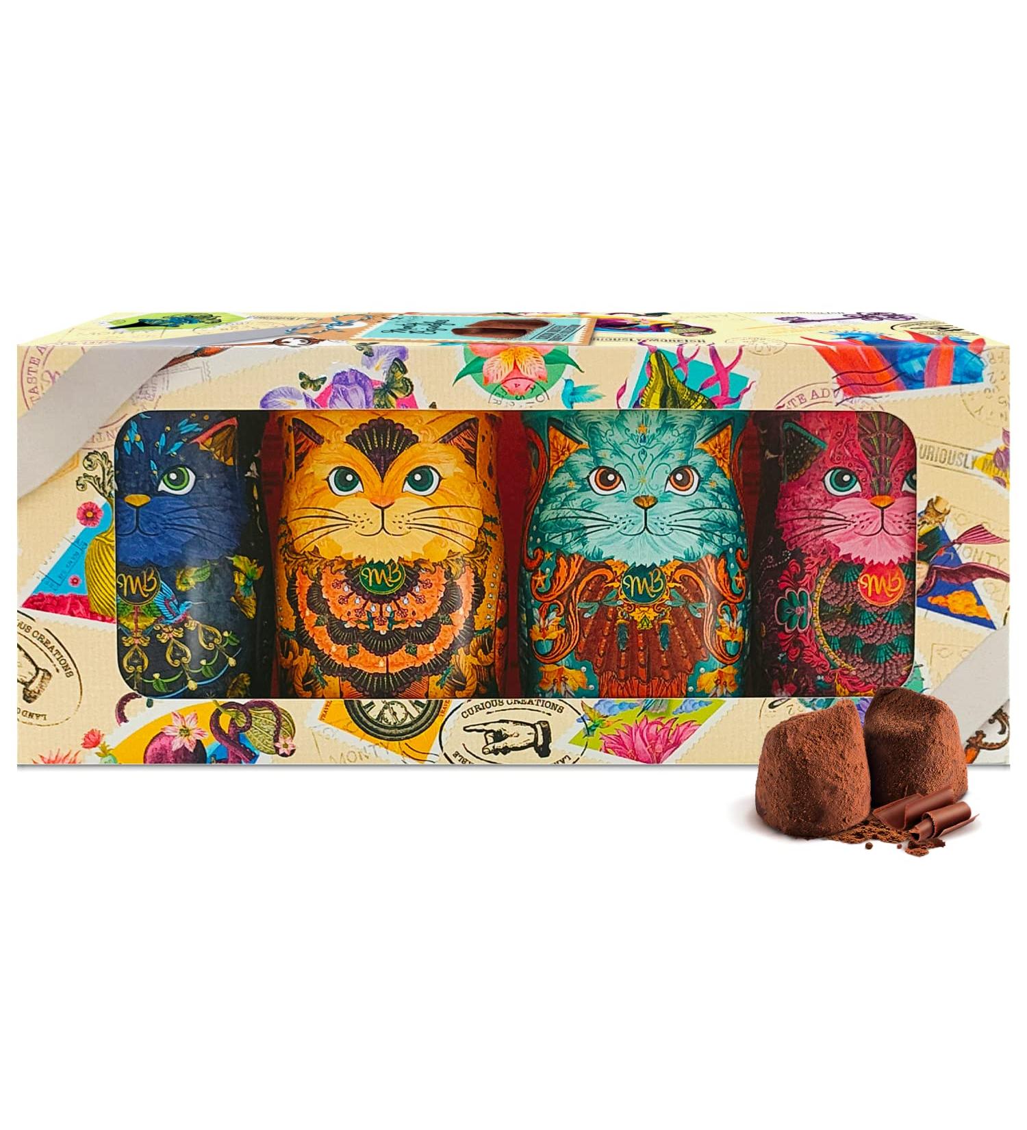 Monty Bojangles Truffle Kit Box - 4 Mini Cans of Luxurious Chocolate Truffles (Choccy Scoffy Flutter Scotch Cocoa Nibs Night Coconut Crush) - International Shipping Available - Buy Online on GoSupps.com