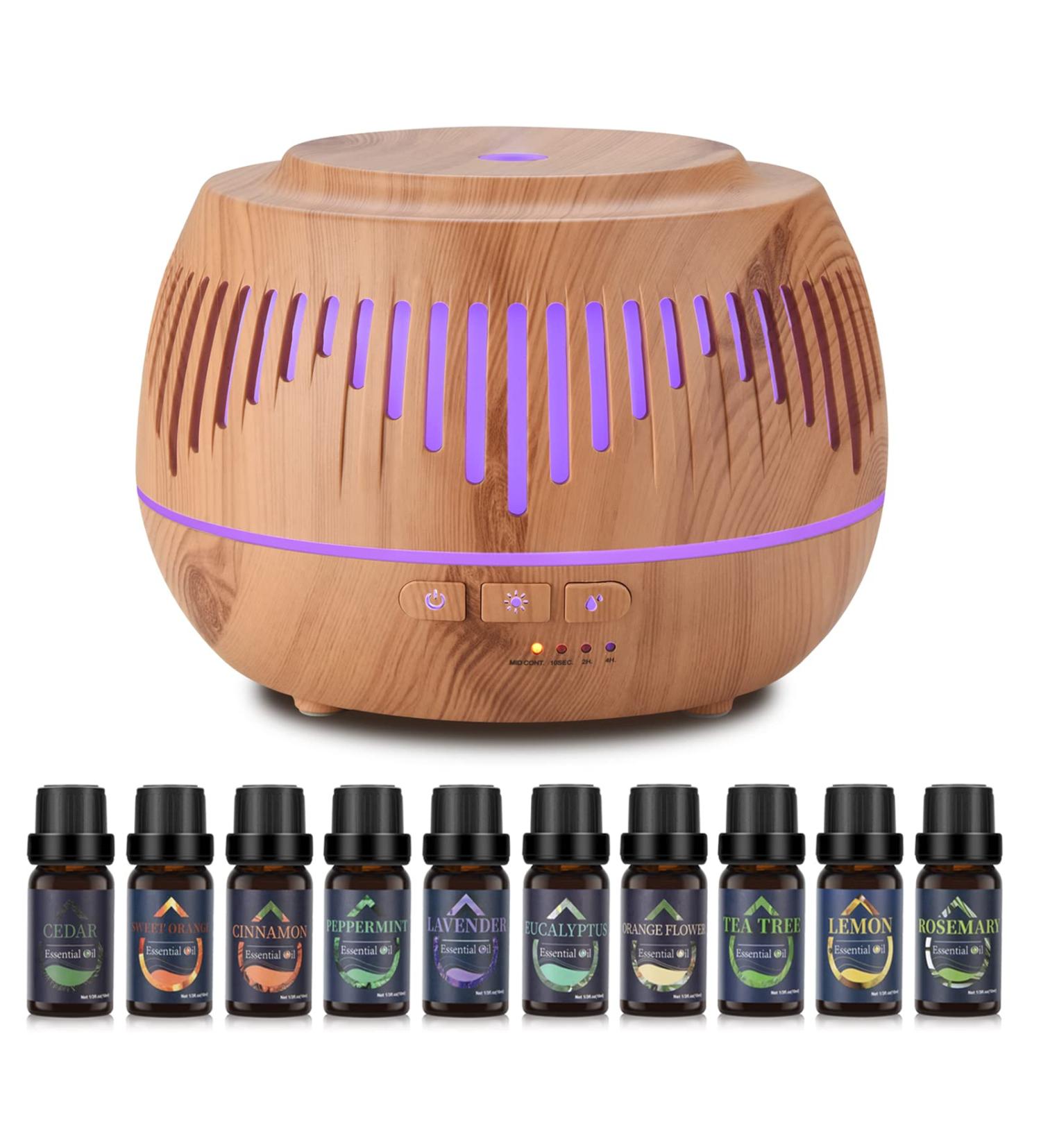500ml Aroma Diffuser for Essential Oils - 10 Oils Included 36dB Silent Operation 7 Colors BPA-Free 4 Timers & Auto Shut-off - Buy Online on GoSupps.com