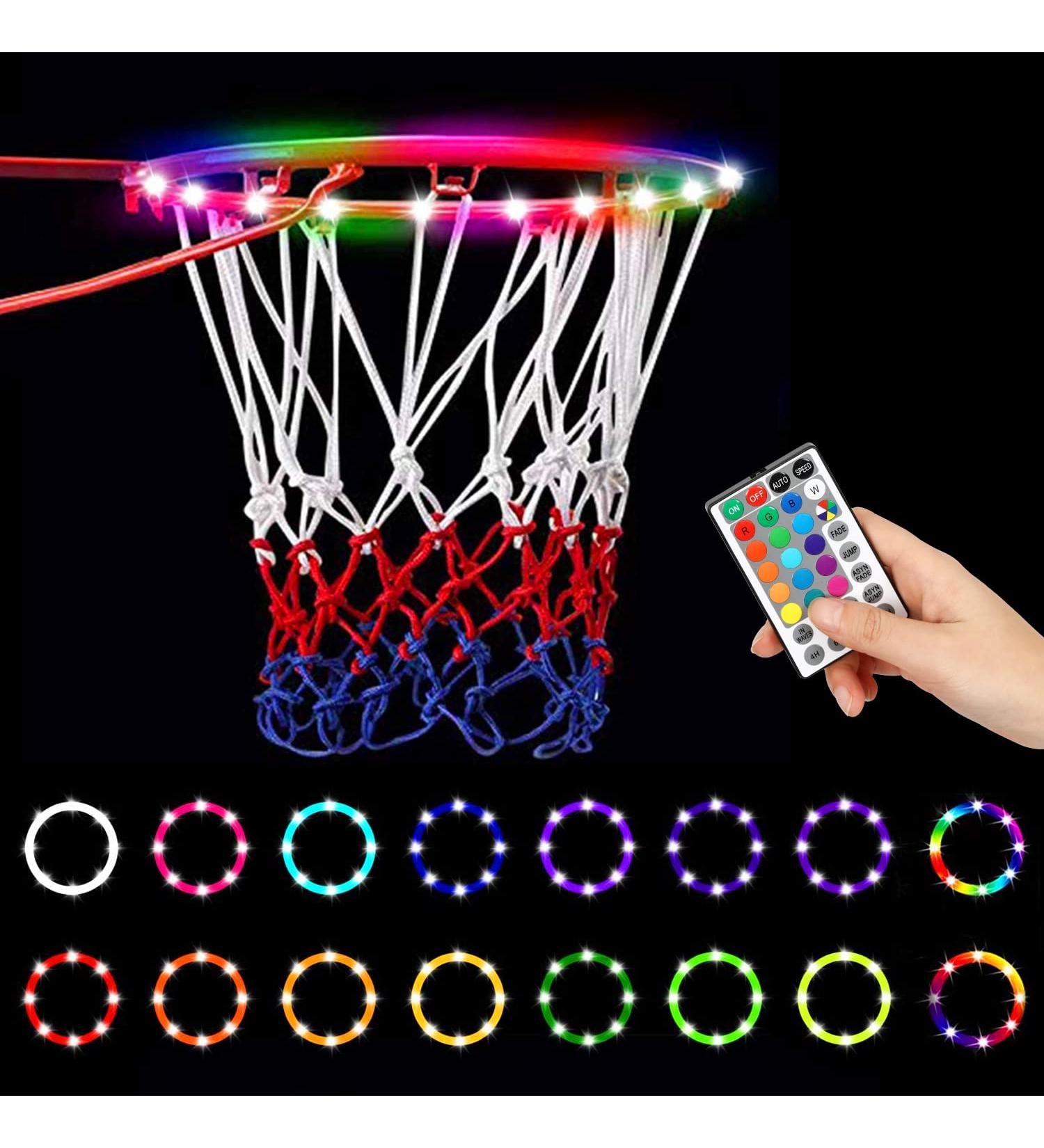 Adjustable Remote LED Hoop Light for Basketball Rim - 16 Color Waterproof Super Bright Lights, Ideal for Kids Night Play and Training - Buy Online on GoSupps.com