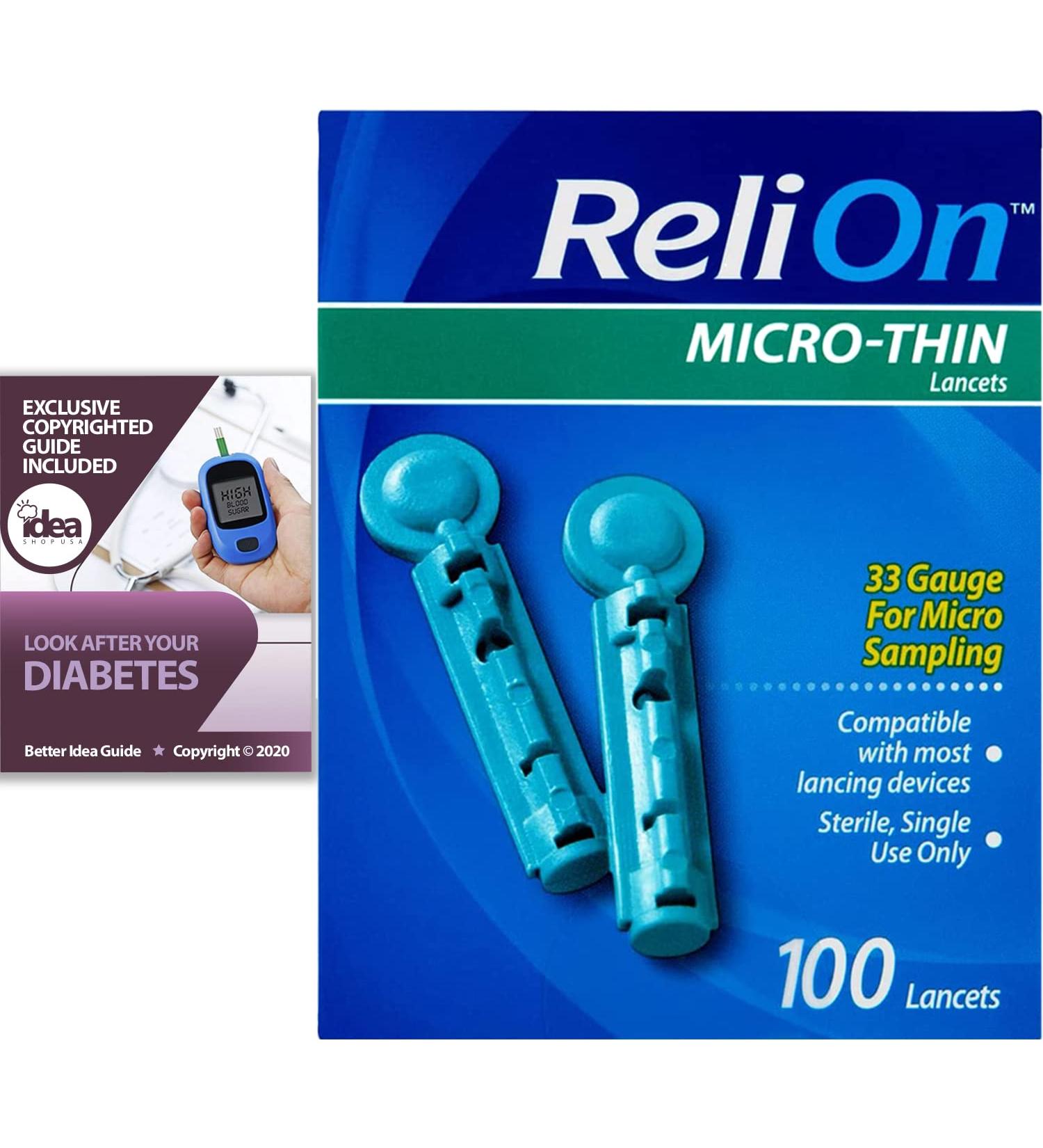 ReliOn Micro-Thin Lancets 100 Ct 33 Gauge Bundle | Diabetes Care Guide Included - Buy Online on GoSupps.com
