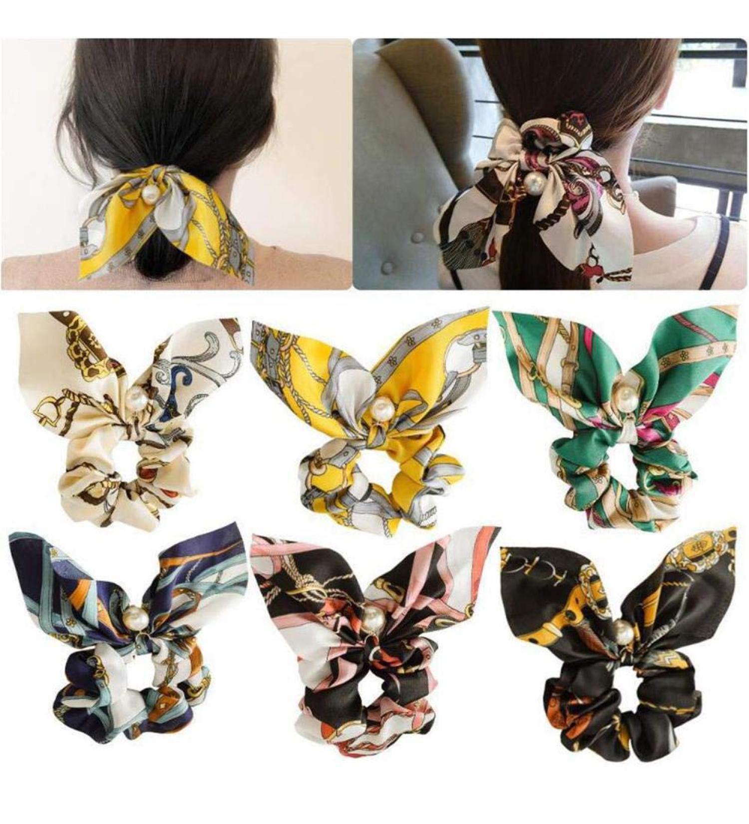 Vasana Boho Hair Ties with Bow - Chiffon Flower Pattern Hair Accessories (6 Random Colors) - Buy Online on GoSupps.com