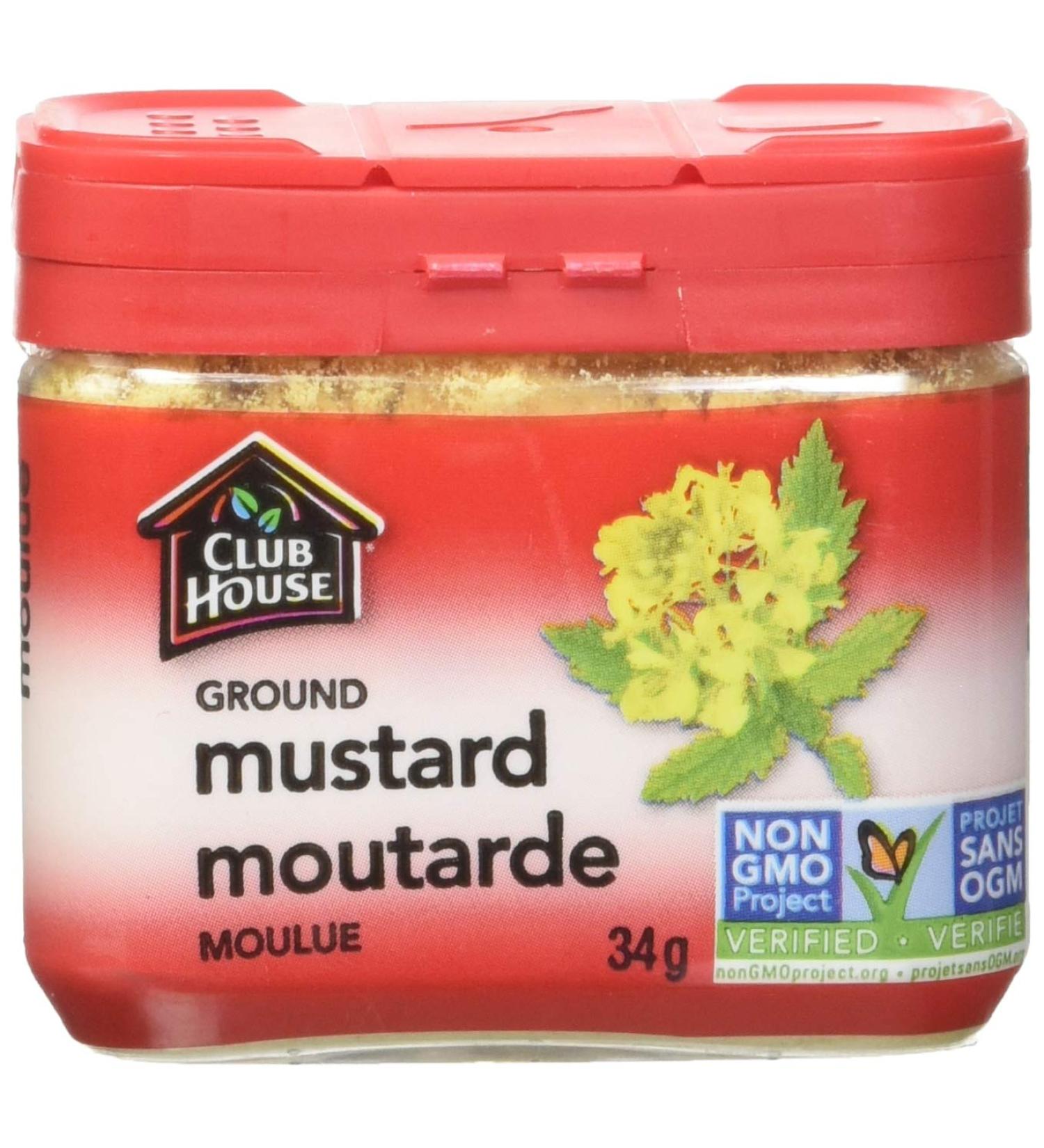 Club House Quality Natural Herbs & Spices Ground Mustard Plastic Can 34g Mustard 1.2 Ounce - Buy Online on GoSupps.com