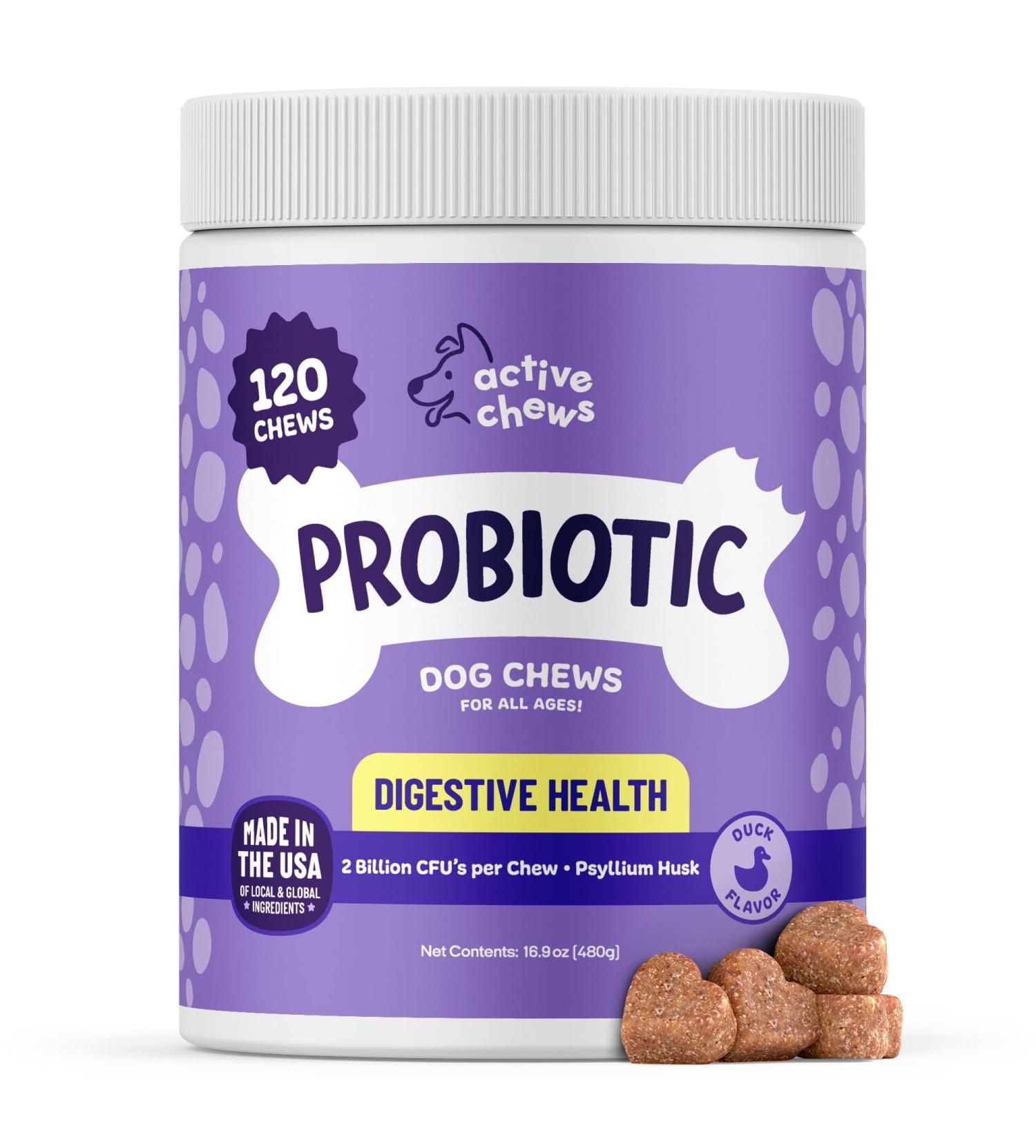 Dog Probiotics Soft Chews 120 ct | Digestive Health & Gut Support with Enzymes, Prebiotics & Fiber for Dogs | Helps with Diarrhea, Bad Breath & Gas | Suitable for Small & Large Breeds - Buy Online on GoSupps.com