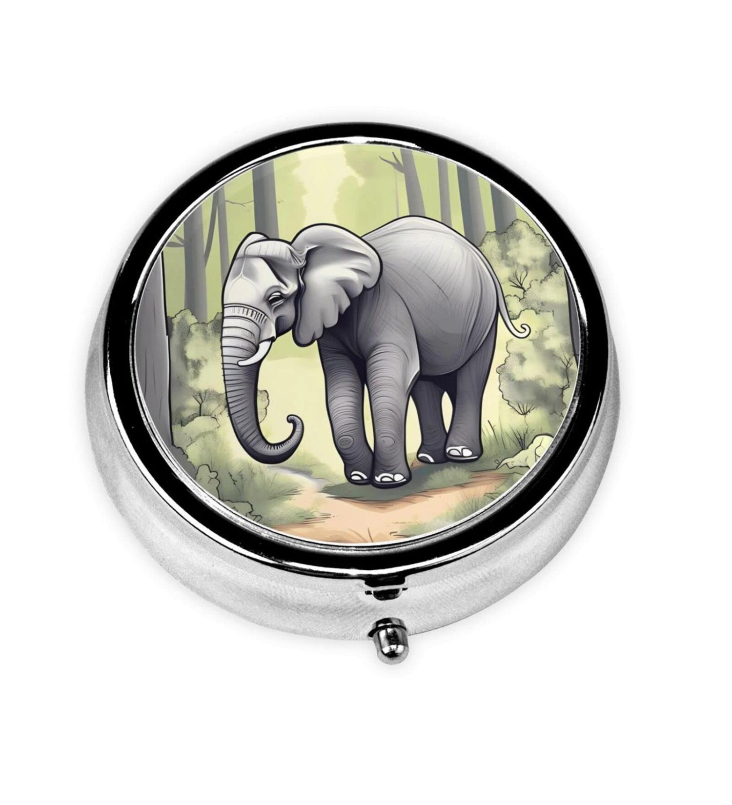 Walking Elephant Round Pill Box - 3 Compartment Portable Travel Organizer for International Shipping - Buy Online on GoSupps.com