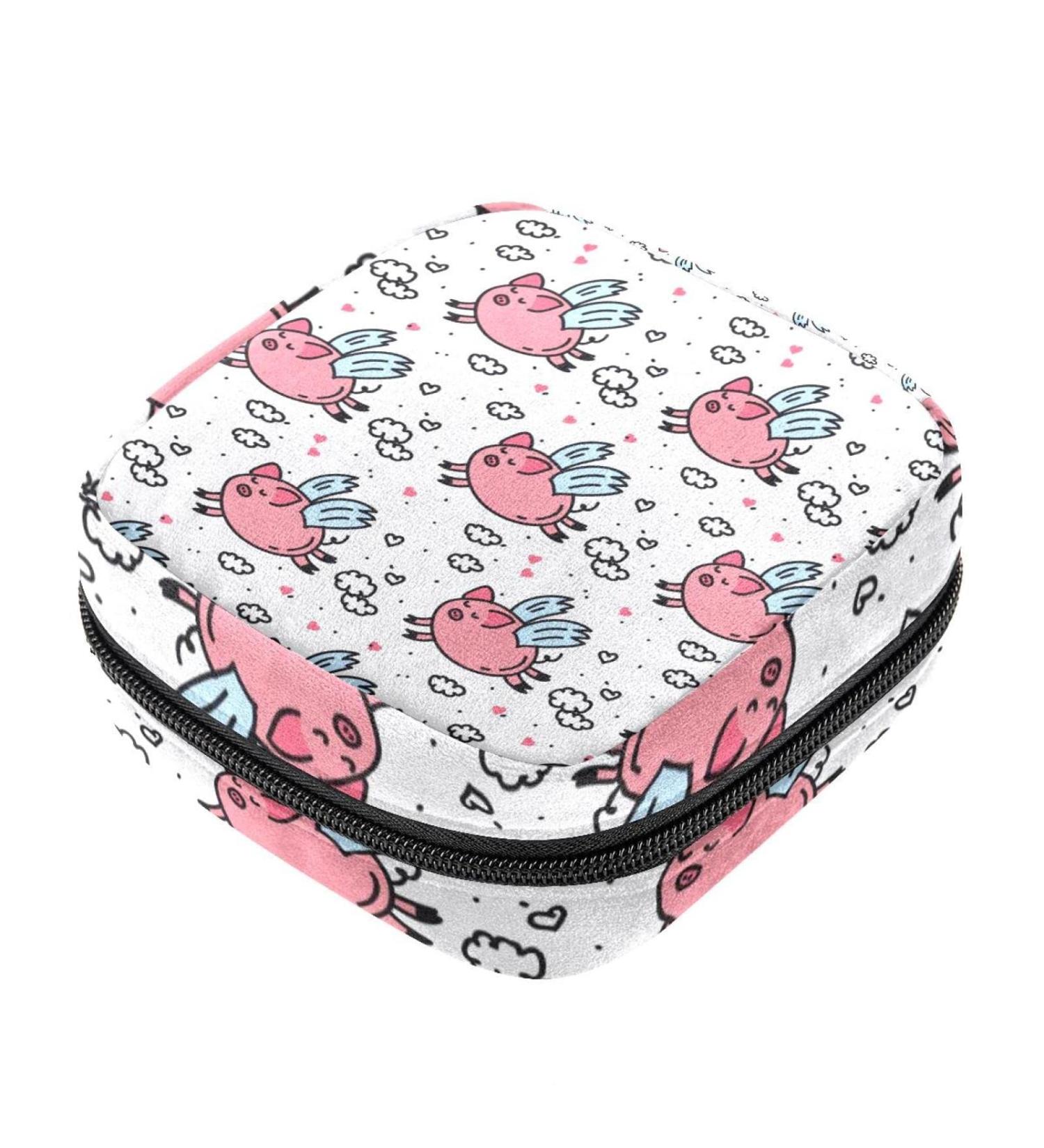 Menstrual Pad Bag with Zipper - Pink Pigs Ladies Napkin Pouch & Tampons Collection Bag for Women & Girls | International Shipping Available - Buy Online on GoSupps.com