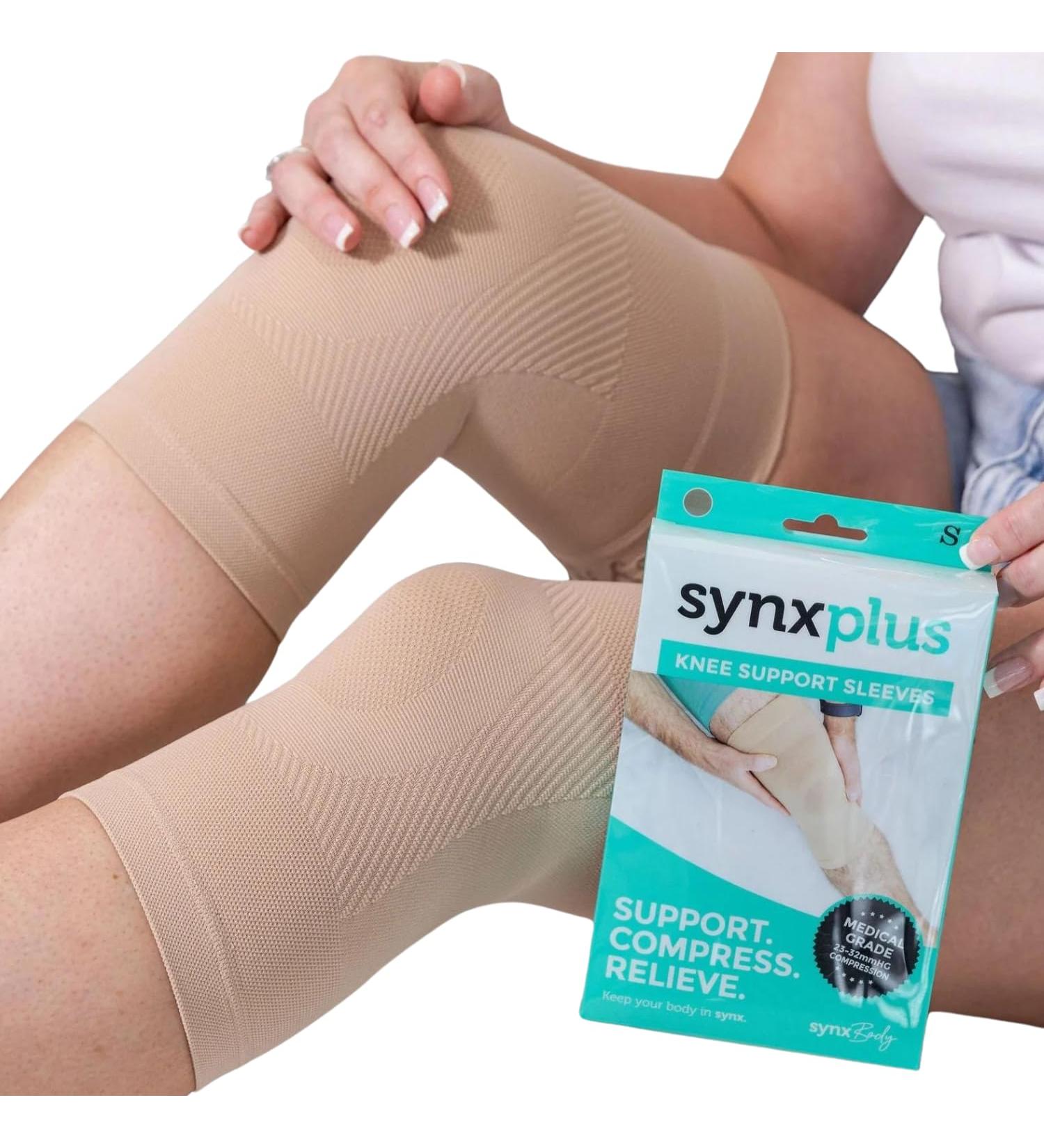 SynxBody SynxPlus Knee Support Sleeve (Pair) Knee Brace Elastic Breathable Knee Compression Sleeve. Helps Relieve Joint Pain for Arthritic Sufferers and Recovery from Injuries - Medium - Buy Online on GoSupps.com