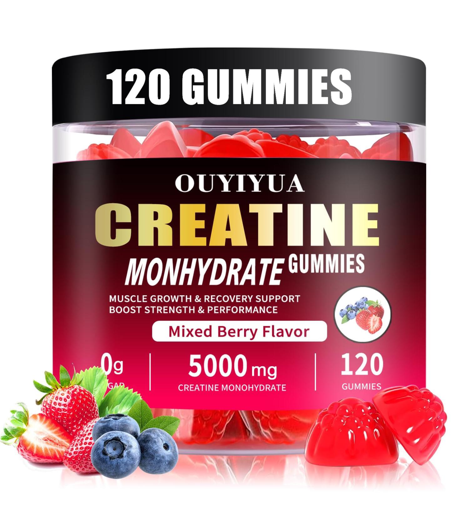 Creatine Monohydrate Gummies 5000mg for Men & Women - Sugar Free Pre-Workout Supplement, Chewables for Muscle Strength, Muscle Builder, Energy Boost, Mixed Berry Flavor, 120 Count Mixed Berry Flavor 1 Count (Pack of 120) - Buy Online on GoSupps.com
