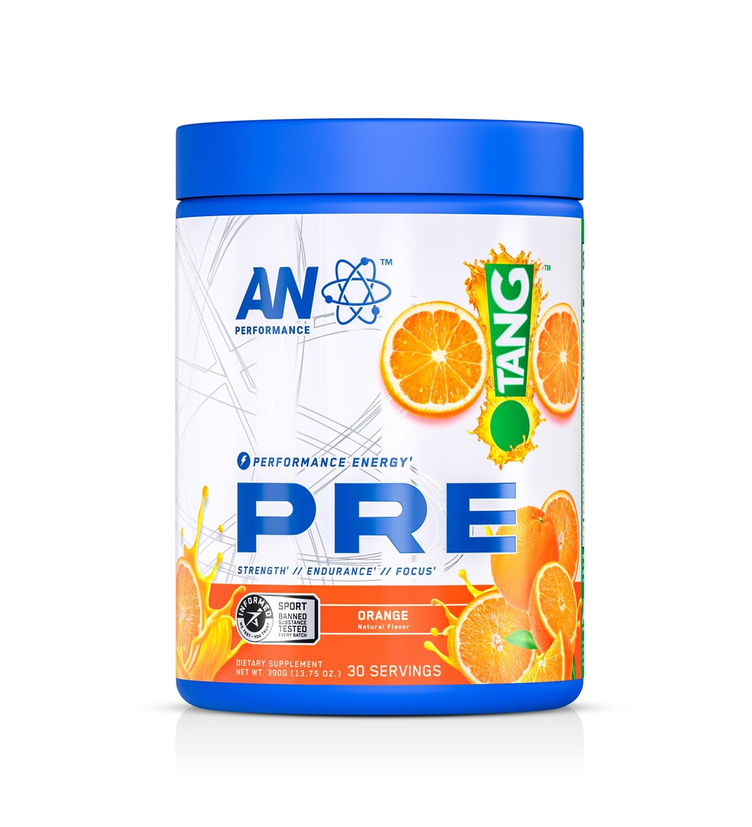 AN Performance Pre-Workout Powder Supplement for Men & Women | Energy Drink Mix with 300mg Caffeine + Beta Alanine + Citrulline | Third-Party Tested | Tang Orange | 30 Servings Tang Orange (With Caffeine)
