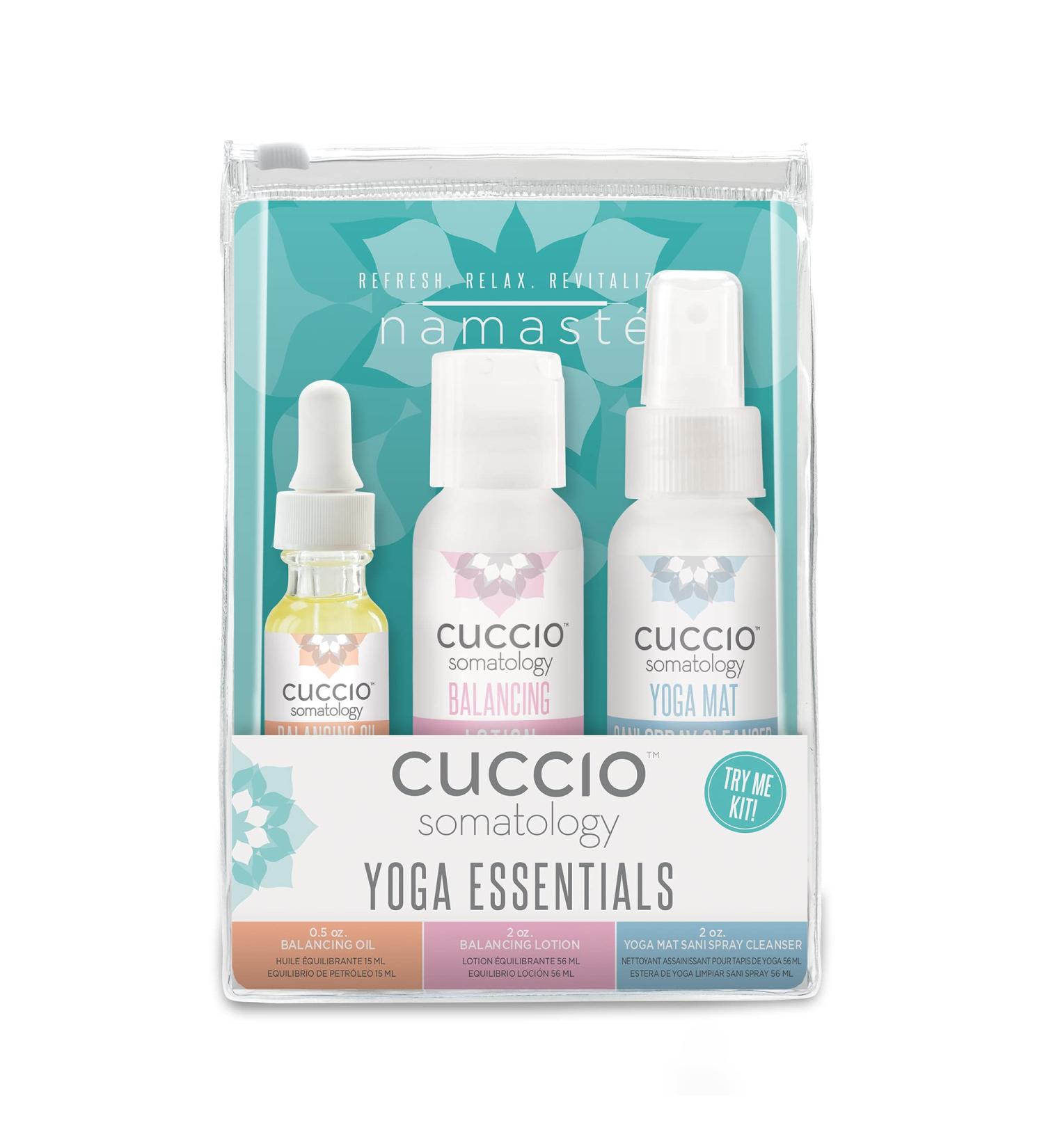 cuccio SOMATOLOGY - Yoga Essentials Kit - Energizing Bergamot Orange Oil - Balancing Chamomile Lotion - Yoga Mat Sani Spray Cleanser - 3 Pieces