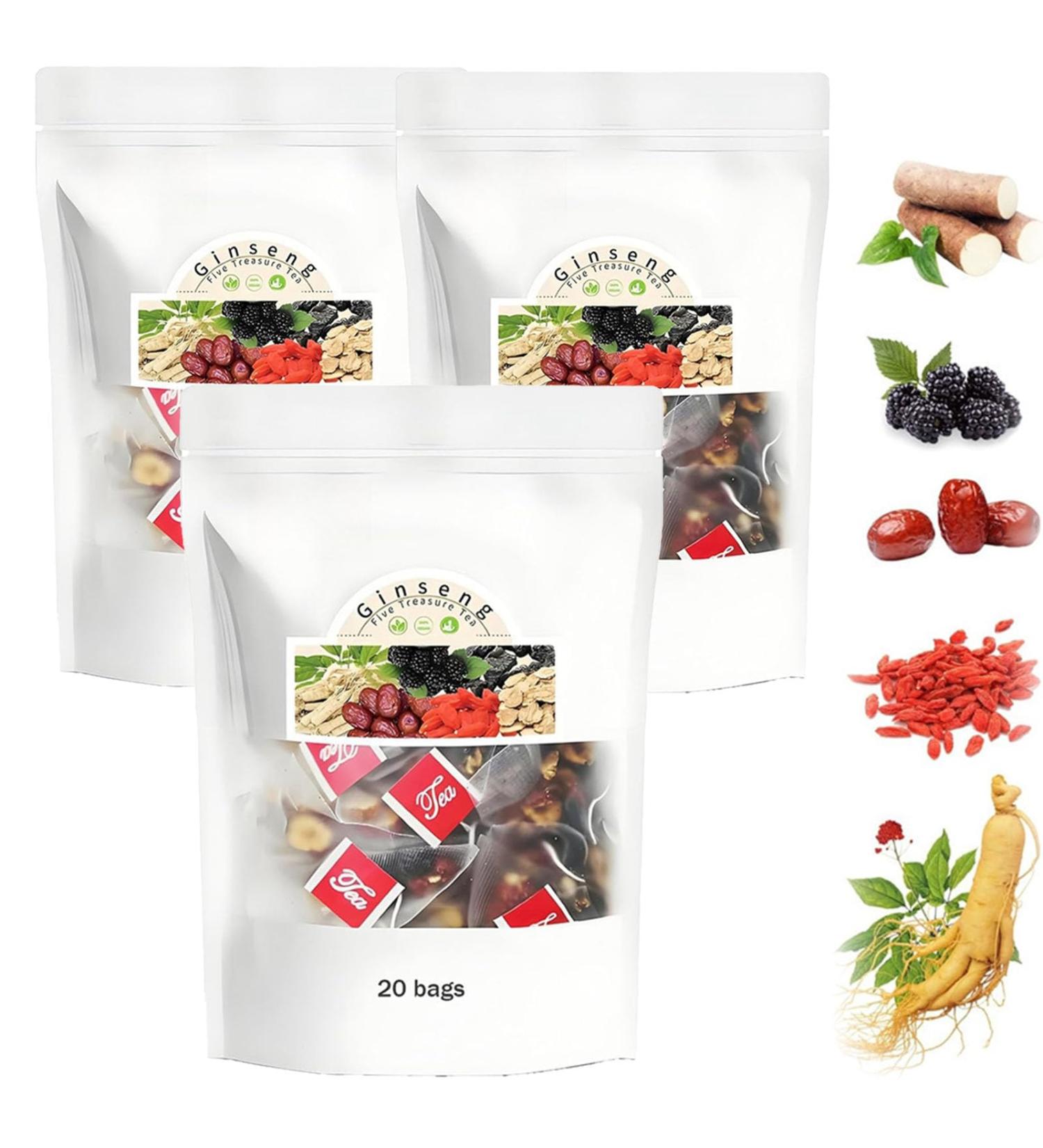 Kidney Tea Formula Ginseng Six Treasure Tea Ginseng Five TreasureTea Herbal Tea for Men Individually Wrapped 20 Sachets 3 - Buy Online on GoSupps.com