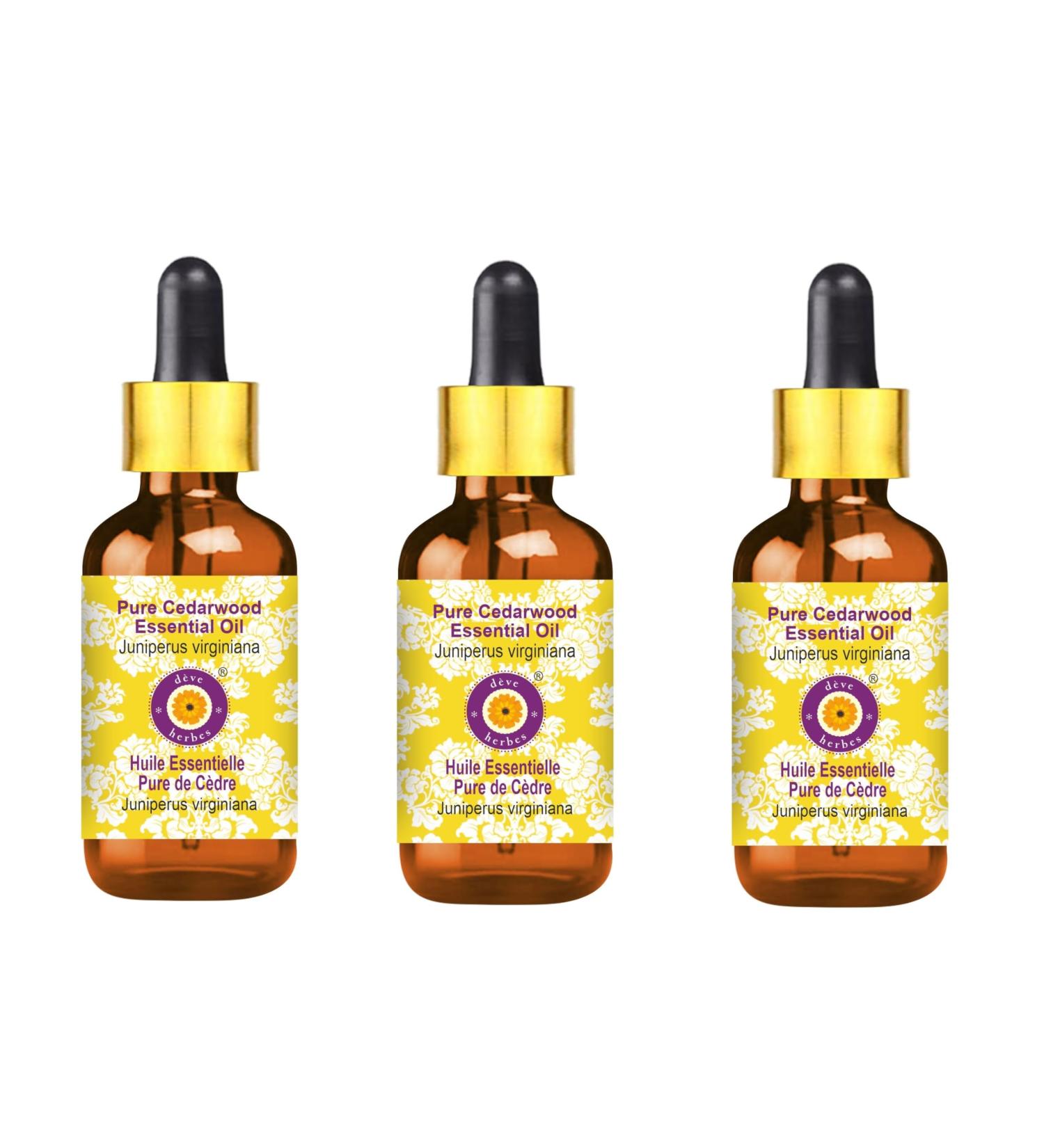 Deve Herbes Pure Cedarwood Essential Oil (Juniperus virginiana) with Glass Dropper Steam Distilled (Pack of Three) 100ml X 3 (10 oz) - Buy Online on GoSupps.com