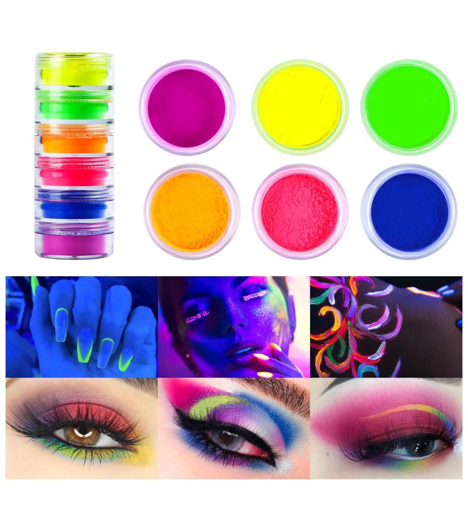 Neon Pigment Eyeshadow Powder - 6 UV Glow Colors for Bold Makeup | FindinBeauty Christmas Face & Body Art - Buy Online on GoSupps.com