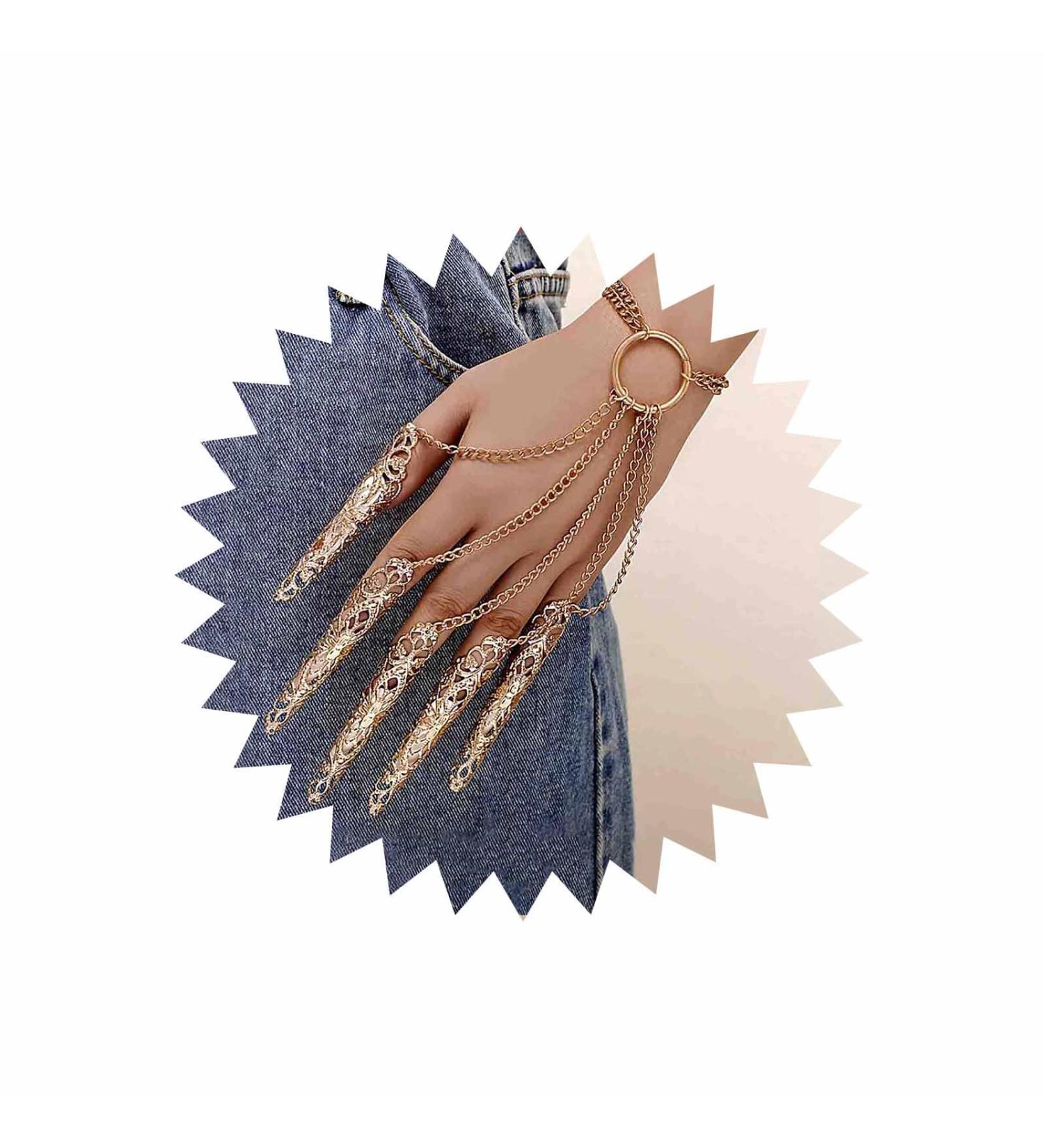 TseenYi Punk Finger Nail Tip Claw Bracelet Layered Finger Bracelet Gold Hollow Nails Claw Slave Bracelet Vintage Filigree Finger Claw Ring Bracelet Slave Circle Hand Chain Jewelry for Women and Girls - Buy Online on GoSupps.com