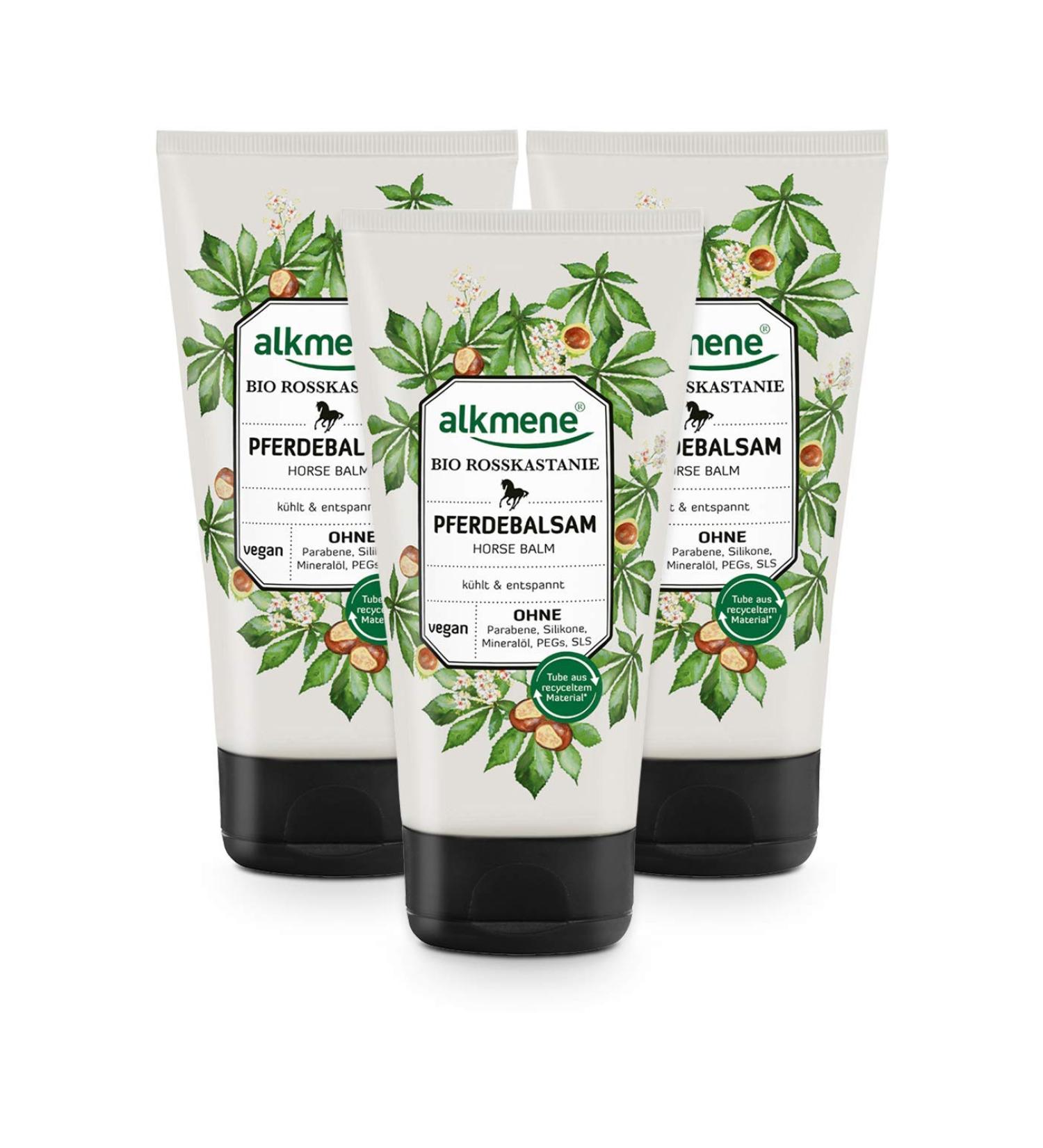Alkmene Horse Balm with Organic Horse Chestnut - Cooling Vegan Skin Care Pack (3x150ml) | No Silicones Parabens or Mineral Oil - Buy Online on GoSupps.com