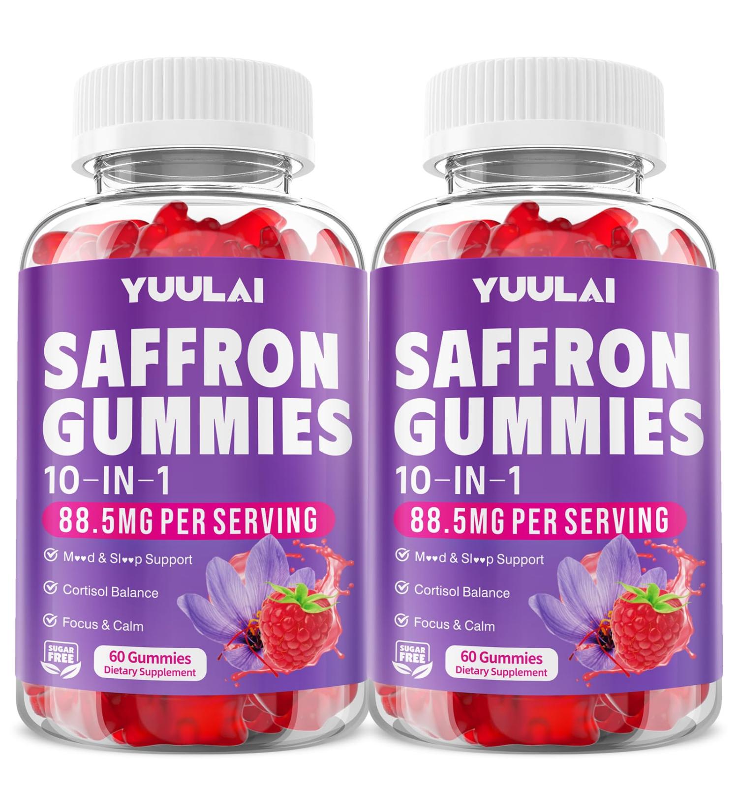 Pack of 2 Saffron Gummies 10-in-1 Saffron Supplements for Kids & Adults with 88.5mg Saffron Extract for Emotions Zzz Sugar Free Raspberry Flavor 120 Count 120 Count (Pack of 1) - Buy Online on GoSupps.com