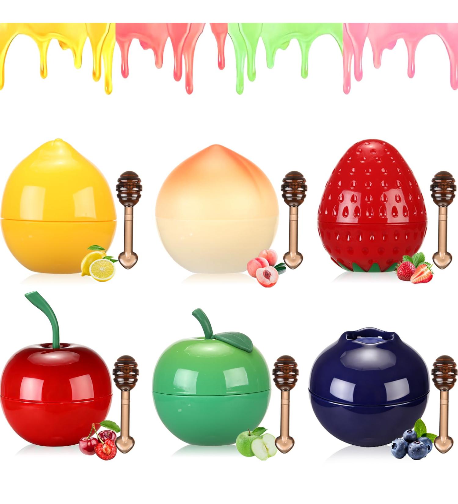 6 PCS Bee Lip Balm Lip Mask Furit Pot Strawberry & Apple & Lemon & Peach Moisturizing Honey Balm Lip Sleeping Mask Lip Mask Overnight for Reduce Fine Lines Repair Dry Cracked Lips - Buy Online on GoSupps.com