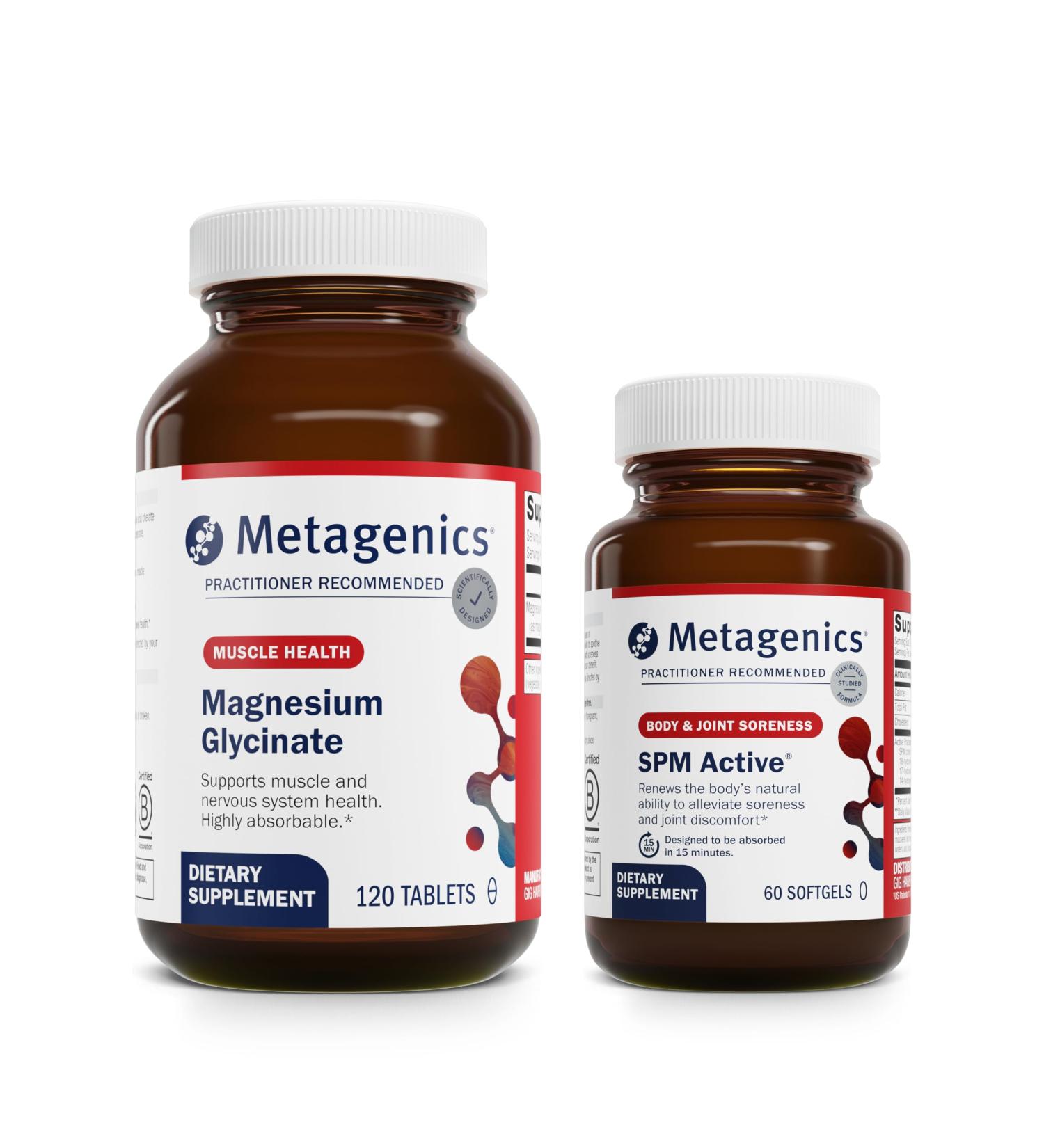 Metagenics Relief Duo - Magnesium Glycinate & SPM Active - 120 Tablets of Magnesium Glycinate for Nervous System Support - 60 Softgels of SPM Active for Joint Comfort & Minor Discomfort Relief - Buy Online on GoSupps.com