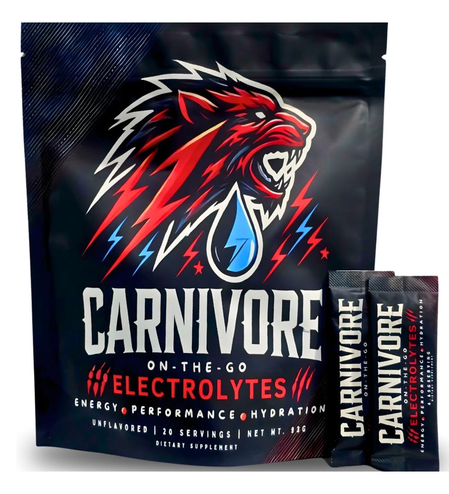 Premium Hydration Powder for Carnivore Diet - Balanced Electrolyte Support Zero Sugar Zero Carb Keto Friendly - Supplement for Optimal Energy & Recovery - 20 Stick Packets Per Pouch (Unflavored) - Buy Online on GoSupps.com