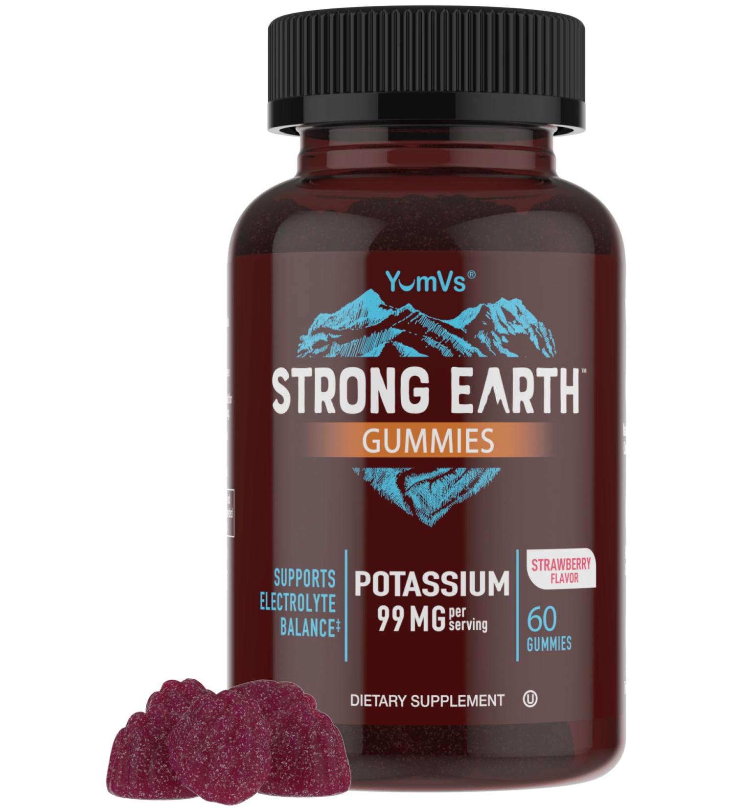 YumVs Strawberry Potassium Supplement Gummies - 99 mg Potassium Citrate Electrolyte Balance Vegetarian Kosher Gluten-Free - 60 Count - Buy Online on GoSupps.com