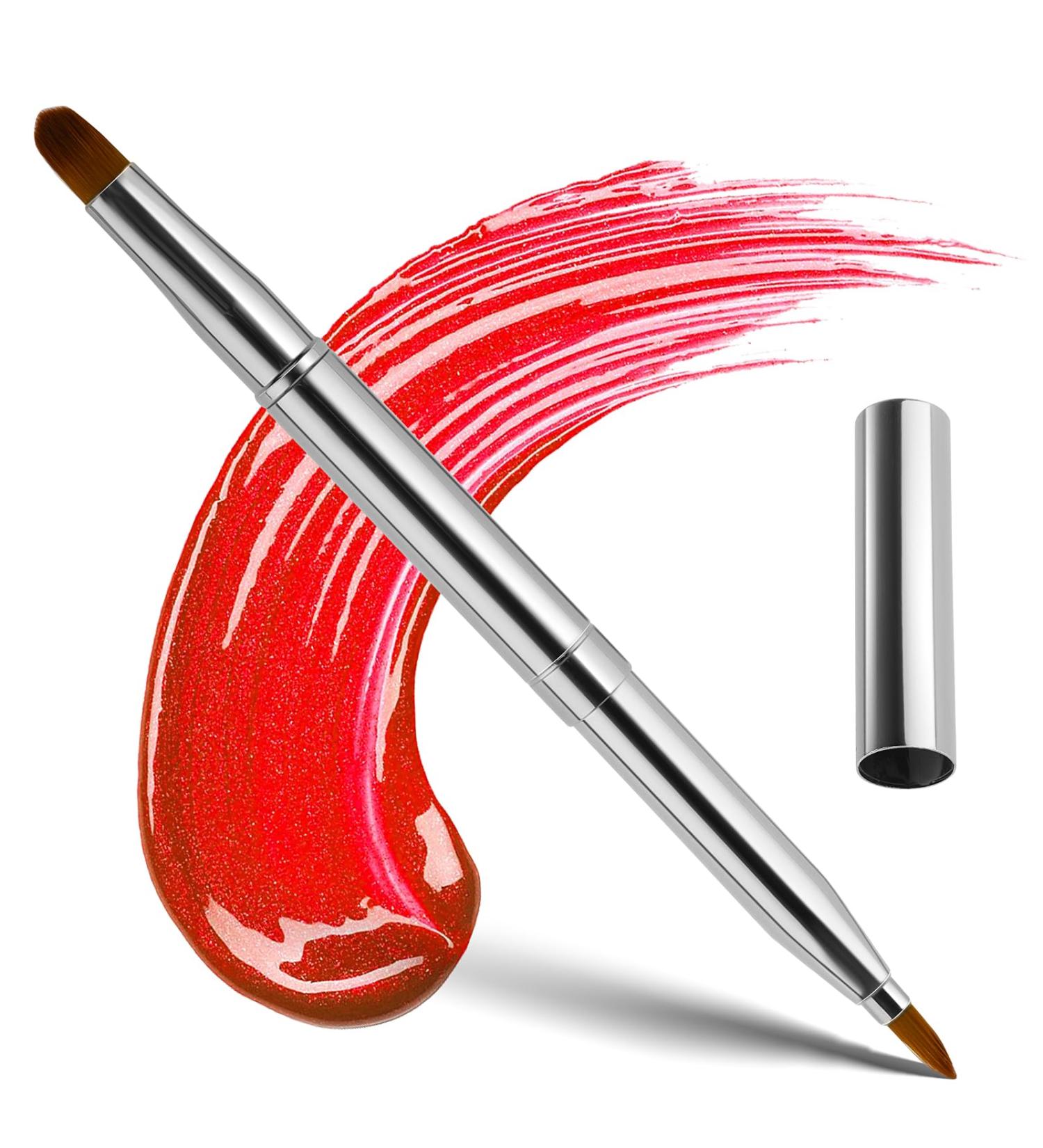 Retractable Dual End Lip Makeup Brush - Portable Lipstick & Concealer Brush Tool (Silver) - Buy Online on GoSupps.com