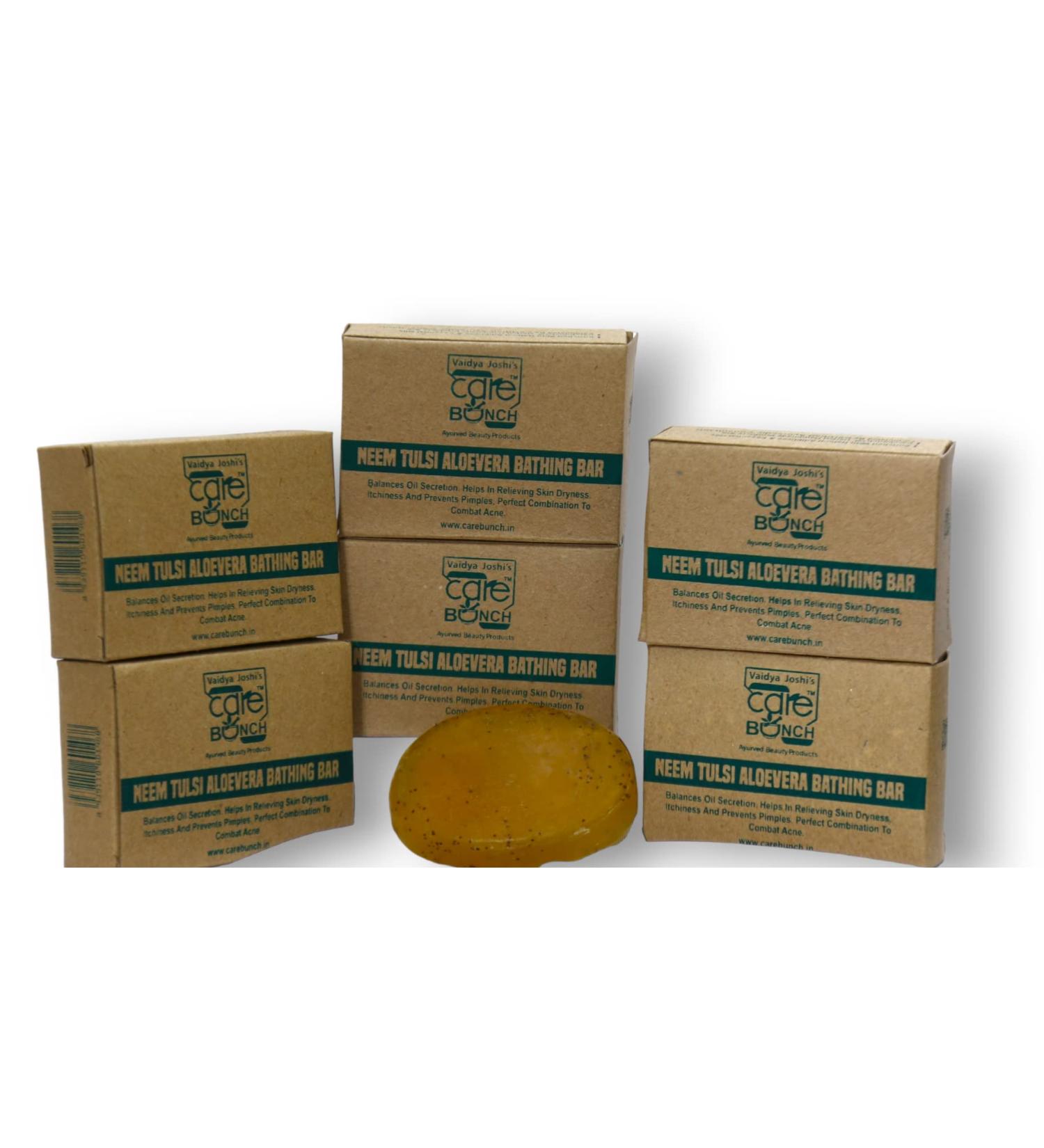 Herbal Neem Tulsi Aloe Vera Bathing Bar - Paraben/Sulfate/Dye/Silicon Free - Natural Face & Body Care Soap (Pack of 6) - International Shipping - Buy Online on GoSupps.com