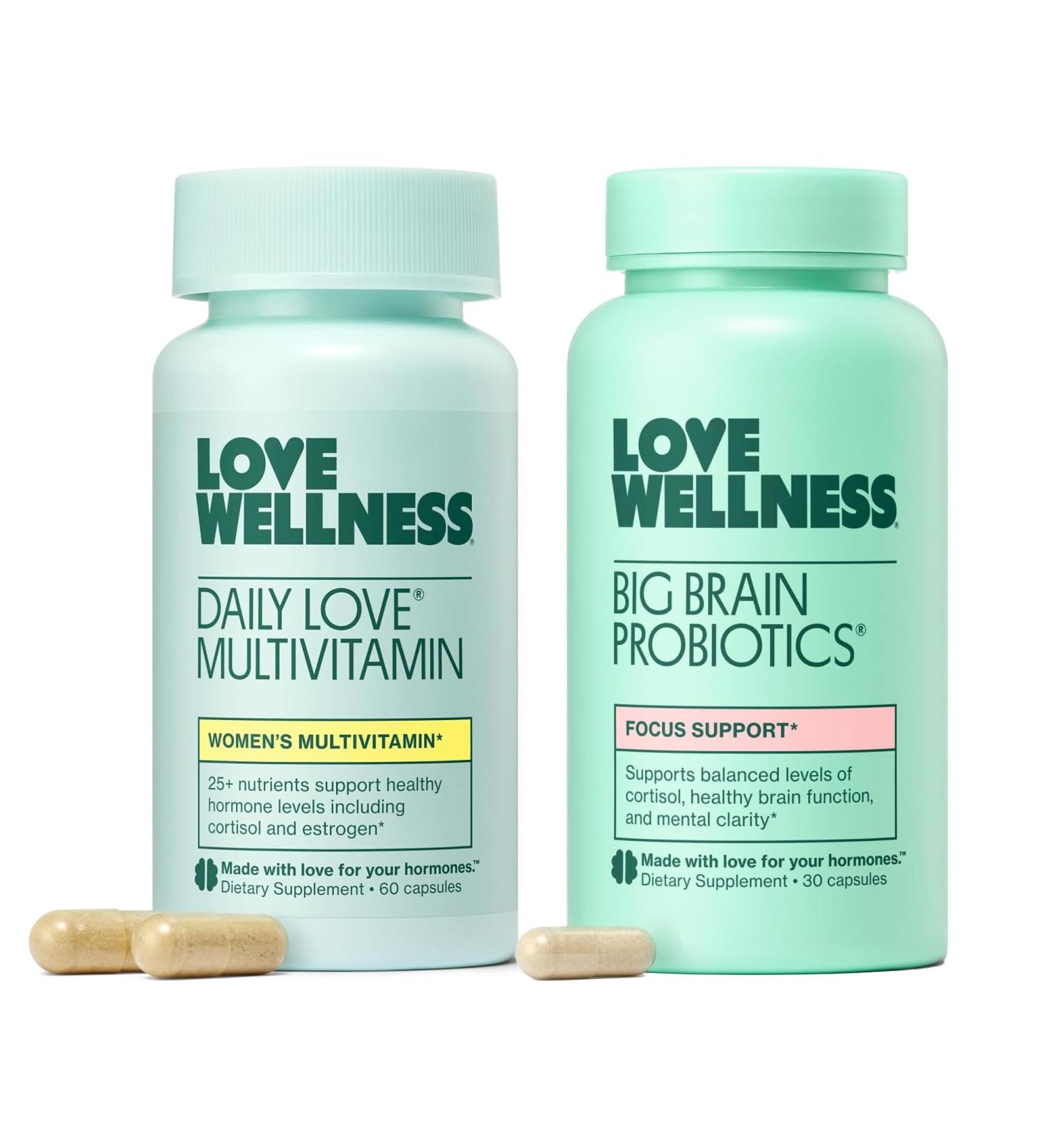 Love Wellness Daily Love Multivitamin & Big Brain Probiotics | Mind and Body Duo | Womens Vitamin and Probitoic 15 Count (Pack of 2) - Buy Online on GoSupps.com