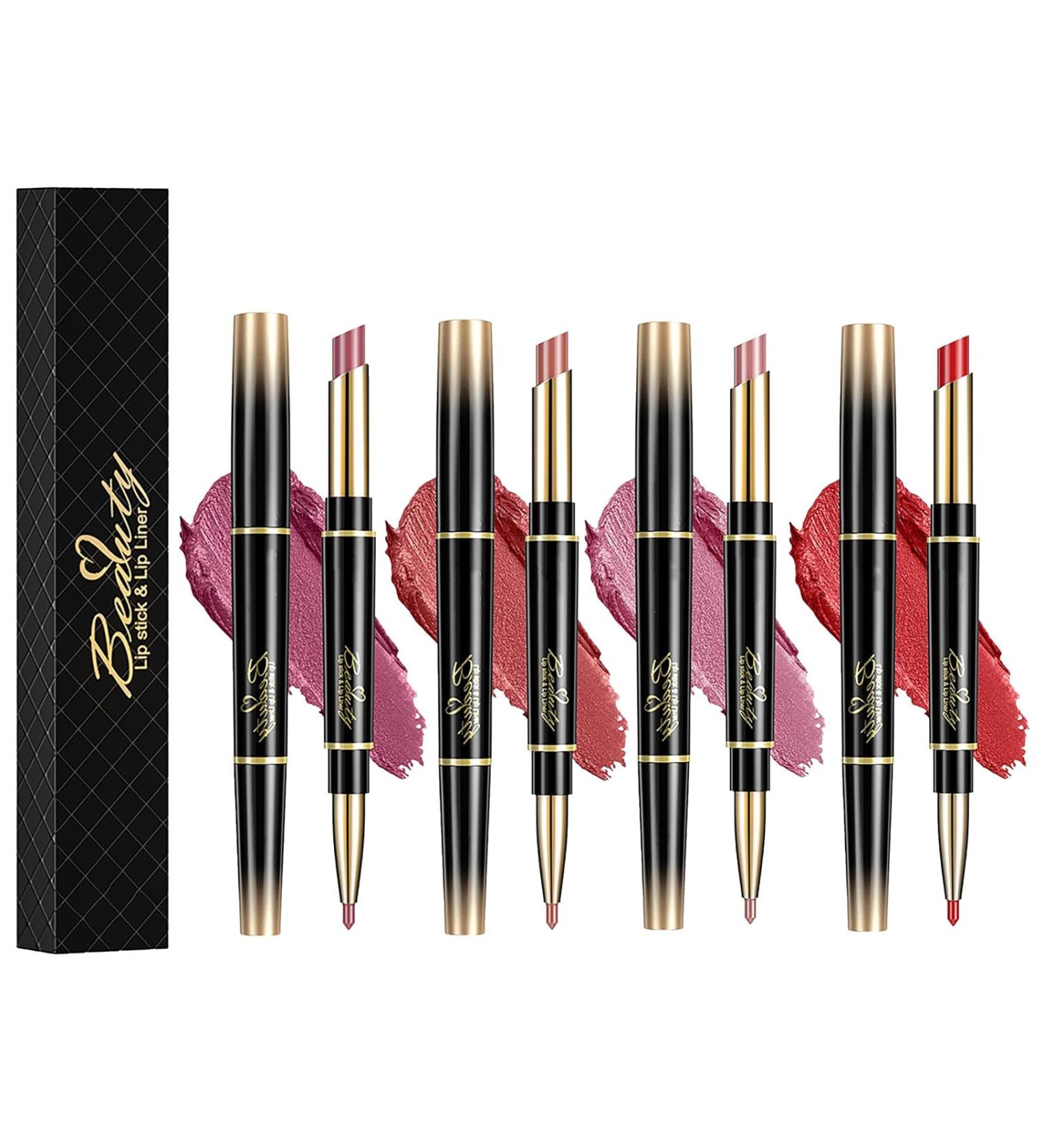 Double Ended Lipstick & Lip Liner Set - Matte Waterproof Moisturizing 2-in-1 for Women - Buy Online on GoSupps.com