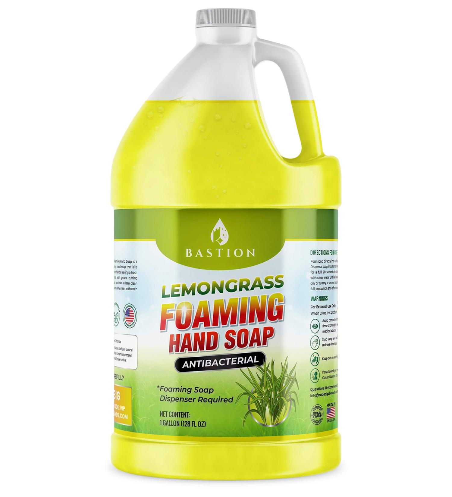 Bastion Lemongrass Foaming Hand Soap - Antibacterial Instant-Foam Wash - 1 Gallon Jug (128 oz) - Buy Online on GoSupps.com
