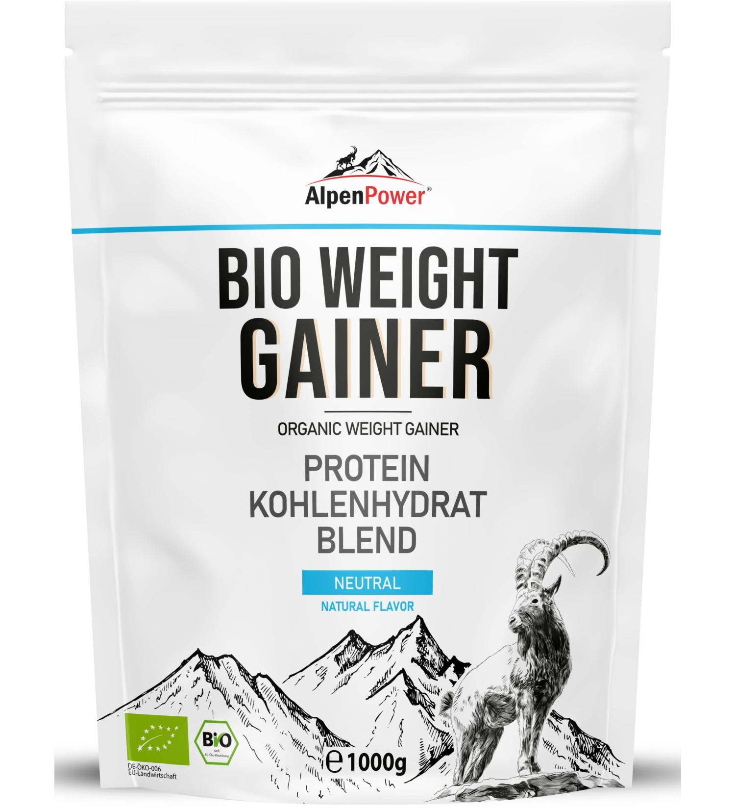 AlpenPower BIO Mass Gainer Nature 1kg - 100% natural ingredients and no additives - High-quality protein and carbohydrate blend - For muscle building - Buy Online on GoSupps.com