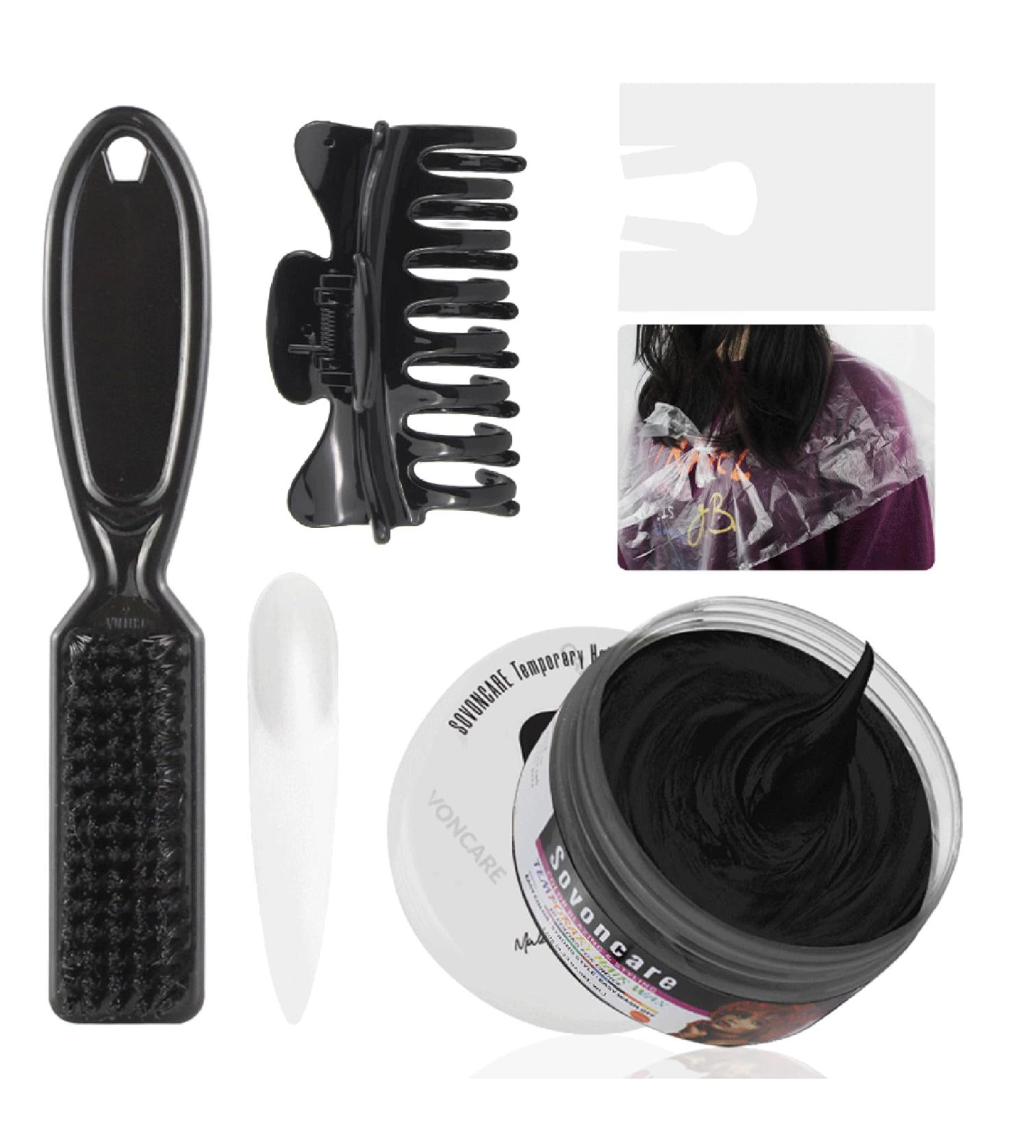 SOVONCARE Black Hair Wax Color Kit - Temporary Hair Color for Women Men & Kids - 4.23 Oz with Brush & Clips - Perfect for Daily Use Parties Cosplay & Halloween - Buy Online on GoSupps.com