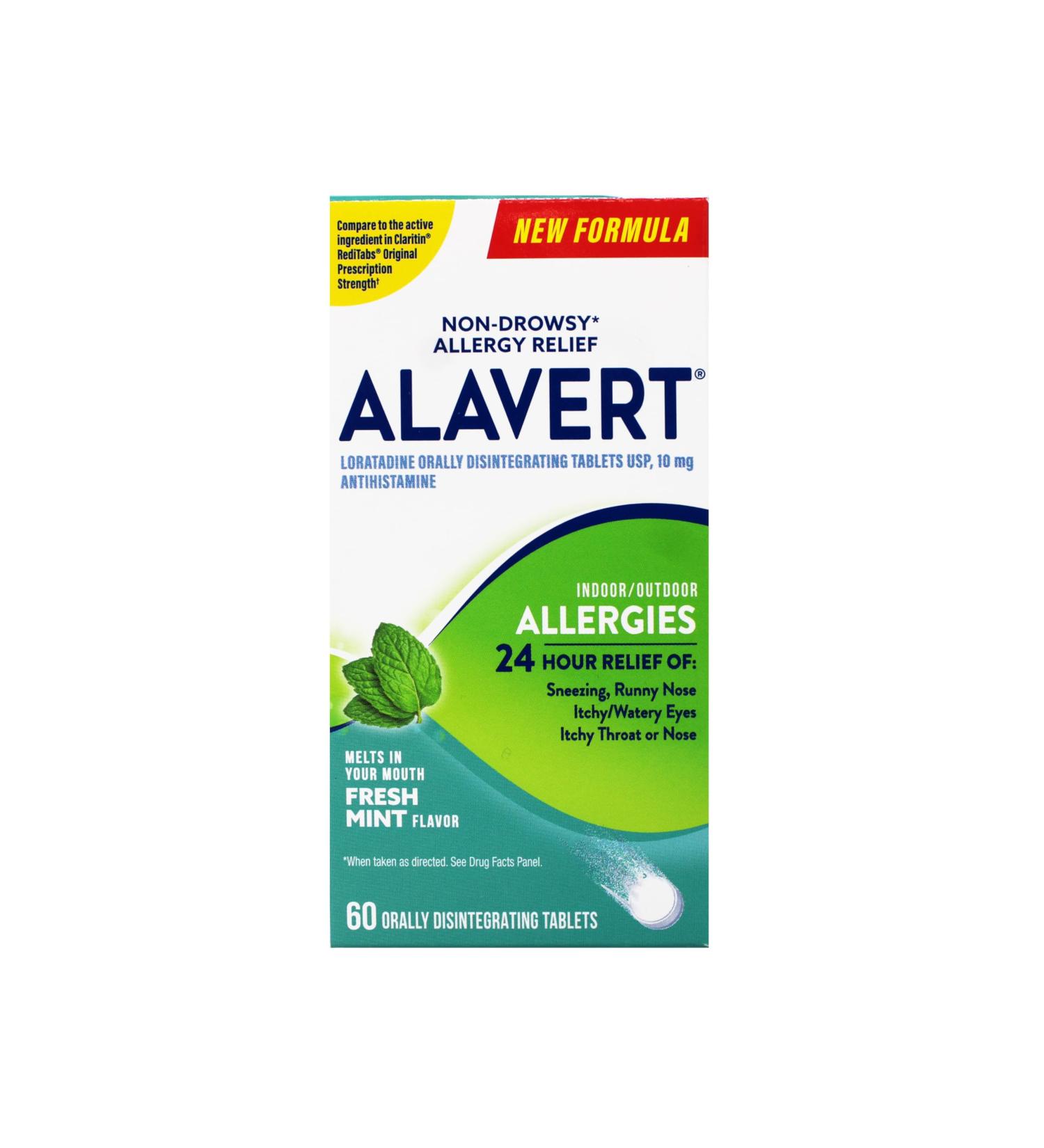 Alavert Allergy 24 Hour Relief Fresh Mint Flavor Orally Disintegrating Allergy Tablets Non-drowsy Antihistamine Loratadine 10mg 60 Count - Buy Online on GoSupps.com