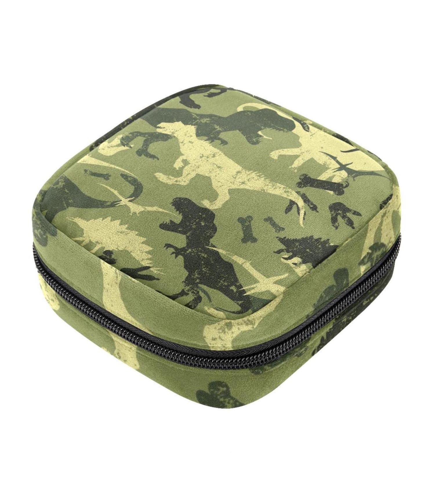 Camouflage Dinosaur Pattern Sanitary Napkin Storage Bag | Portable Menstrual Cup Pocket for Teenagers & Women - Buy Online on GoSupps.com