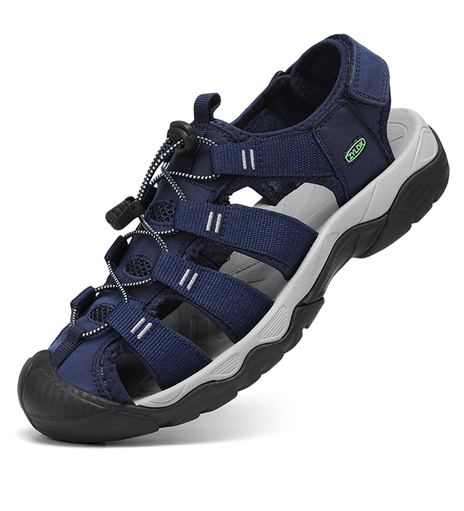 Men's Leather Beach Sandals | Outdoor Trekking Shoes for Summer Hiking | Breathable Sports Sandals - Size 48 EU - Blue - Buy Online on GoSupps.com