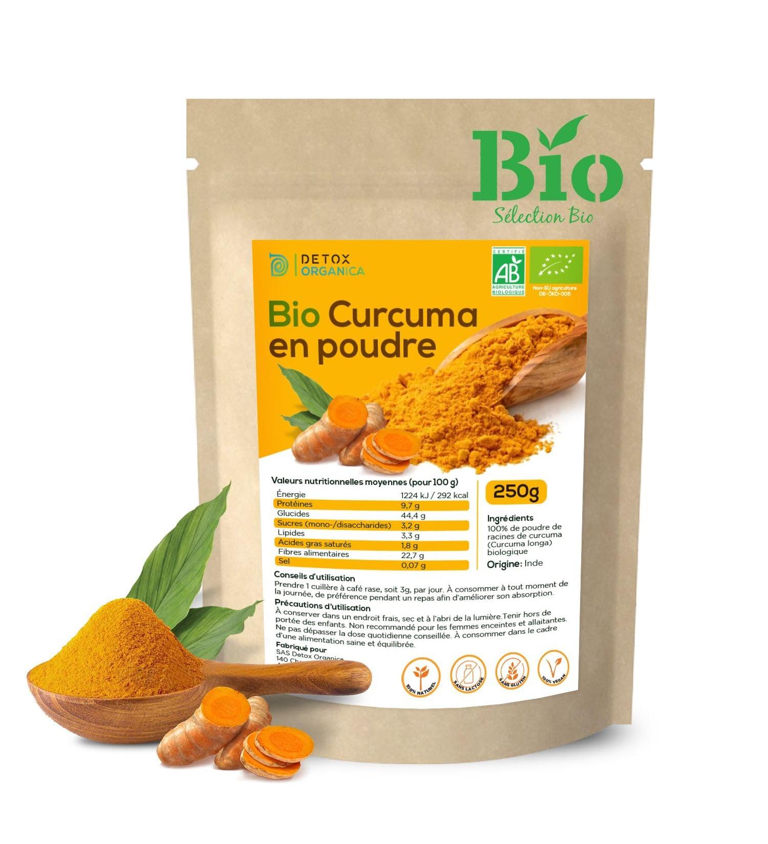 Detox Organica -Organic Turmeric-250g Turmeric Powder-5% Curcumin-100% Natural and Vegan-no additives - Buy Online on GoSupps.com