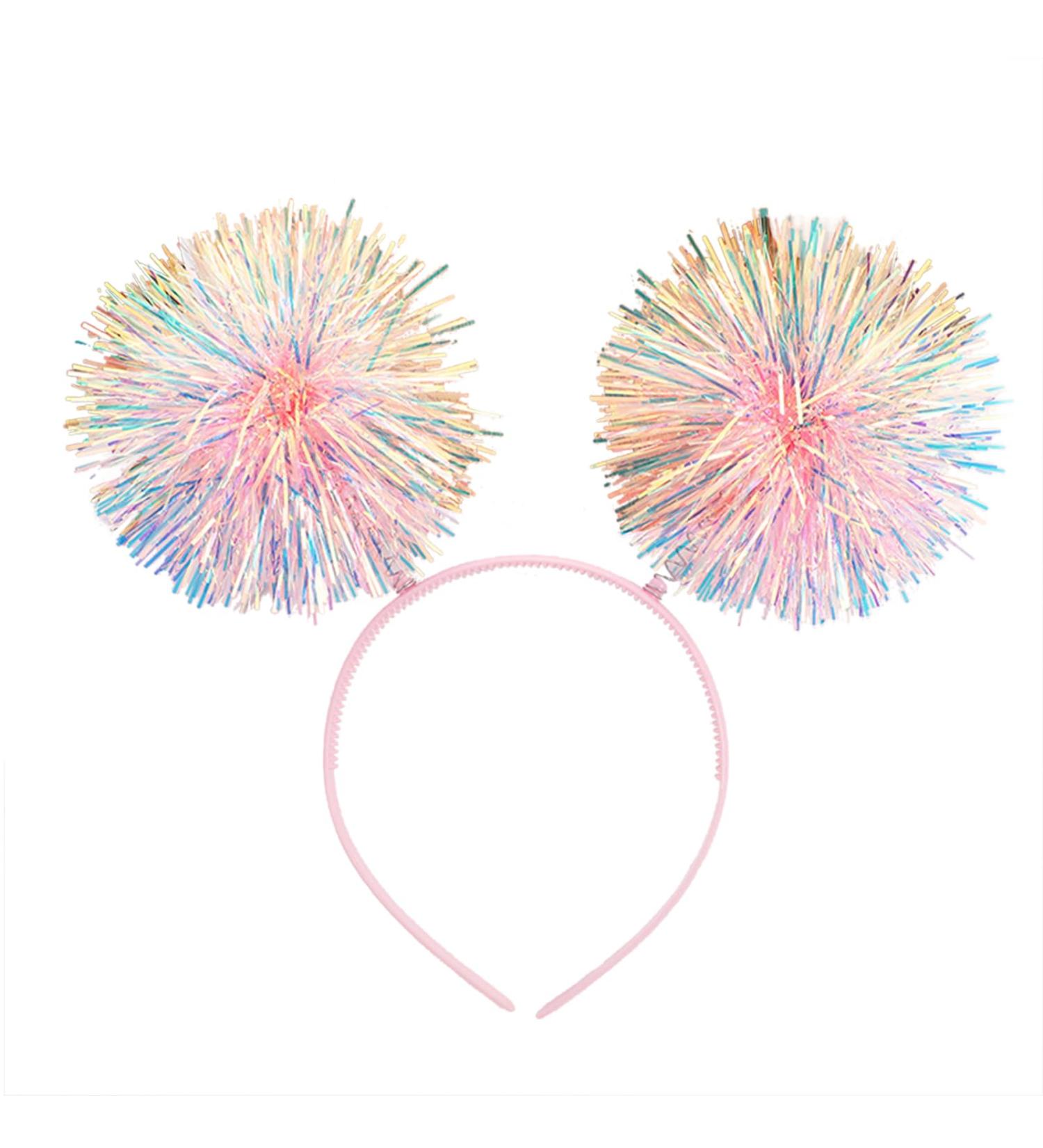 Pom Pom Headband Tinsel Headband Fashion Fluffy Ball Hair Loop Personalized Pom Pom Head Bopper Furball Hair Accessories for Birthday Party Christmas Party Stage Performances (Pink) - Buy Online on GoSupps.com