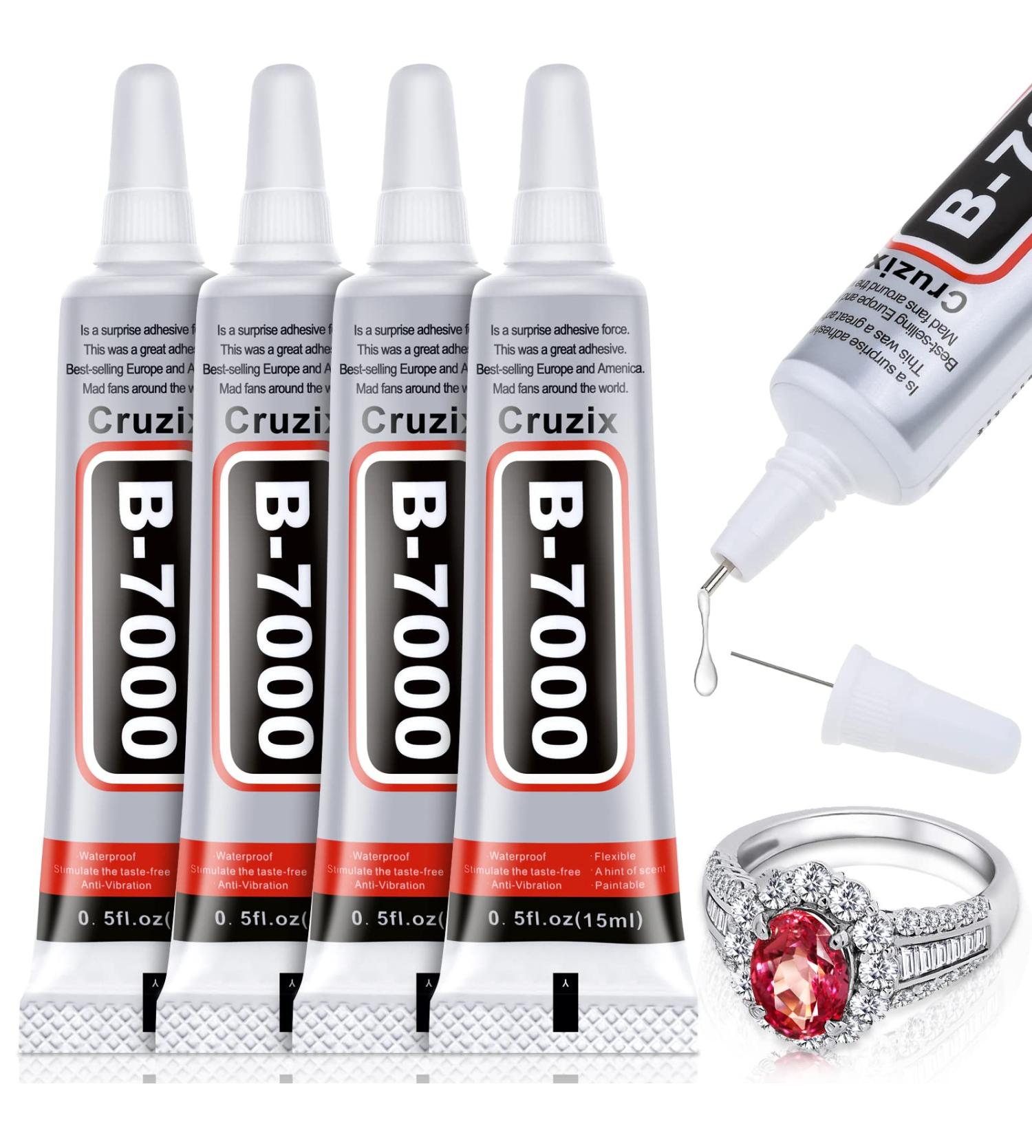 B-7000 Clear Rhinestone & Bead Adhesive 4x15 ml/0.5 oz - Ideal for Jewelry, Crafts, Clothes, Shoes, Cell Phone Repair - Buy Online on GoSupps.com