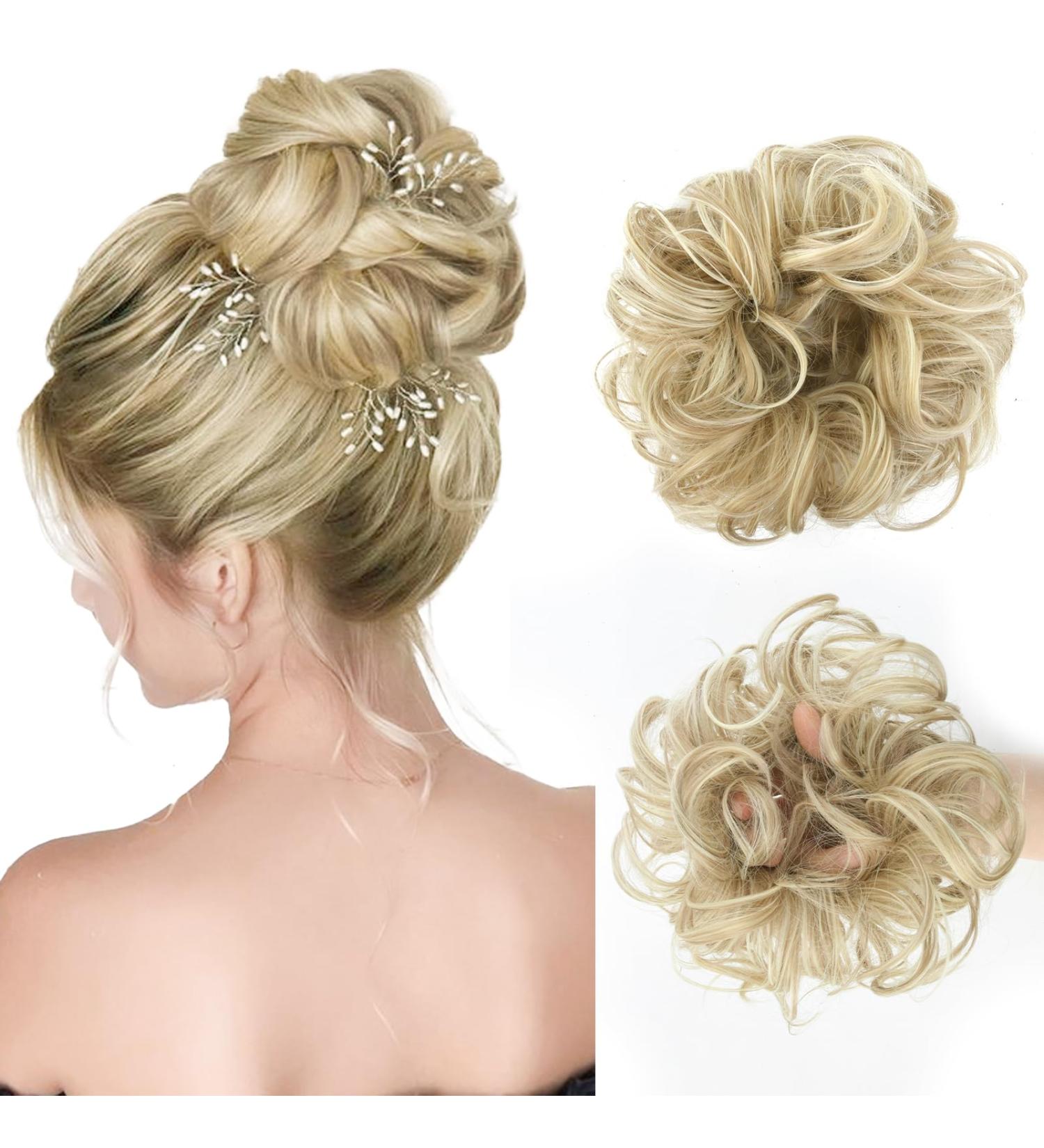 Vlasy Messy Bun Hair Piece | Curly Wavy Scrunchies Extensions | Synthetic Chignon Updo | Girls Hair Accessories (35g F16/613#) - Buy Online on GoSupps.com