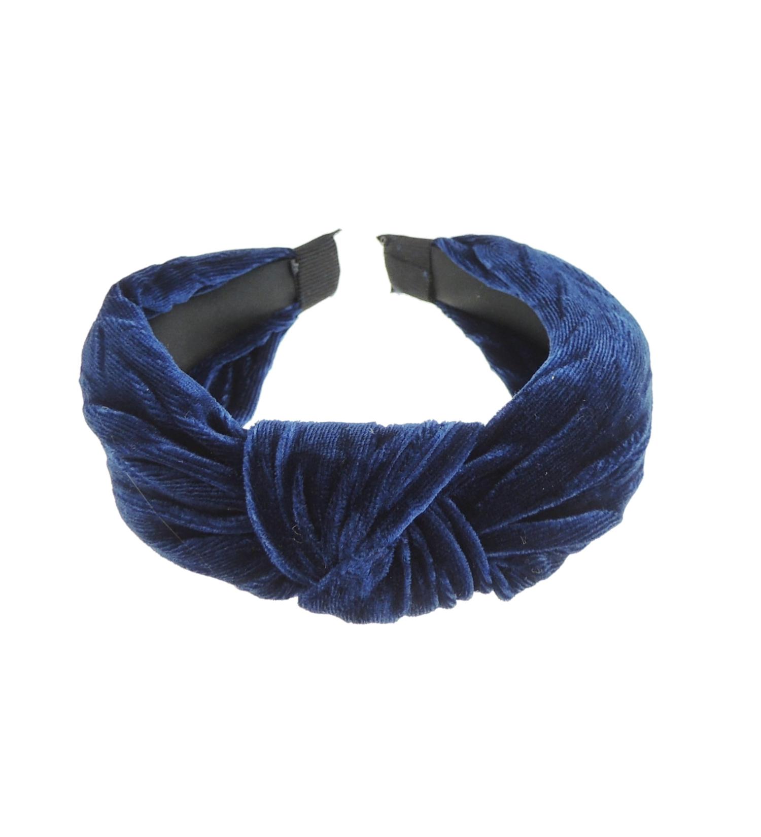 Womens Girls Knotted Top Knot Twist Twisted Velvet Turban Crushed Velvet Fabric Winter Accessory Wedding Guest Headpiece Formal Dance Christmas Party Birthday Headband Hair Alice Band (Navy)