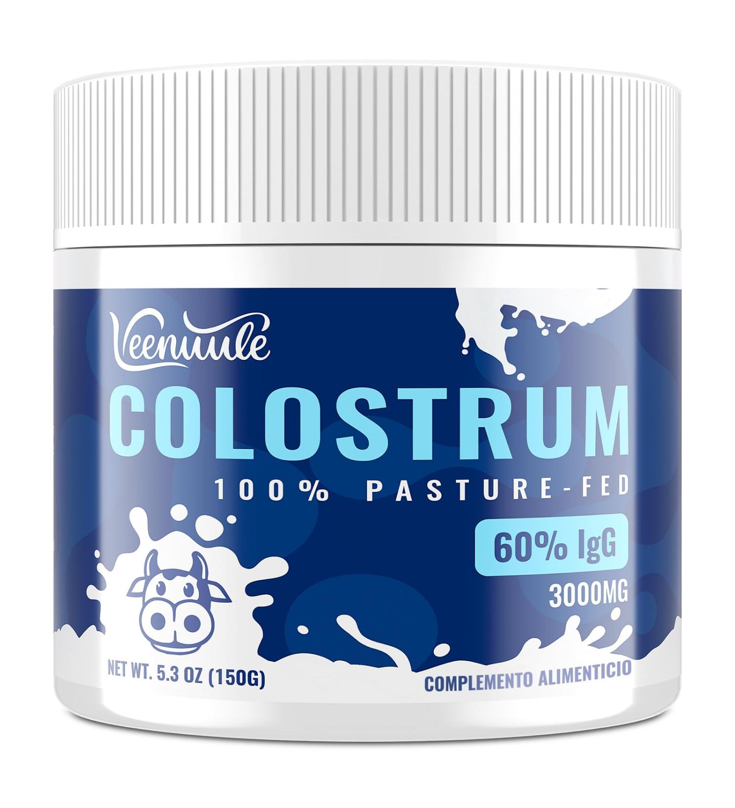 Veenuule Colostrum Powder Contains 60% Natural IgG (Immunoglobulins) Grass Fed Cow Colostrum For Gut Health and Energy Flavorless 50 Servings (Pack of 1) - Buy Online on GoSupps.com