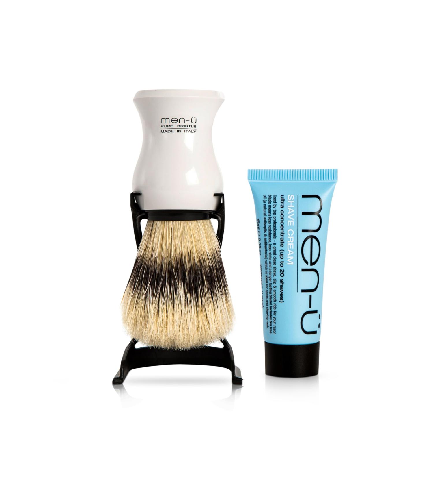 men-u BARBIERE PURE BRISTLE Shaving Brush Set with Pure Bristles and 15ml SHAVE CREAM Tube - Buy Online on GoSupps.com