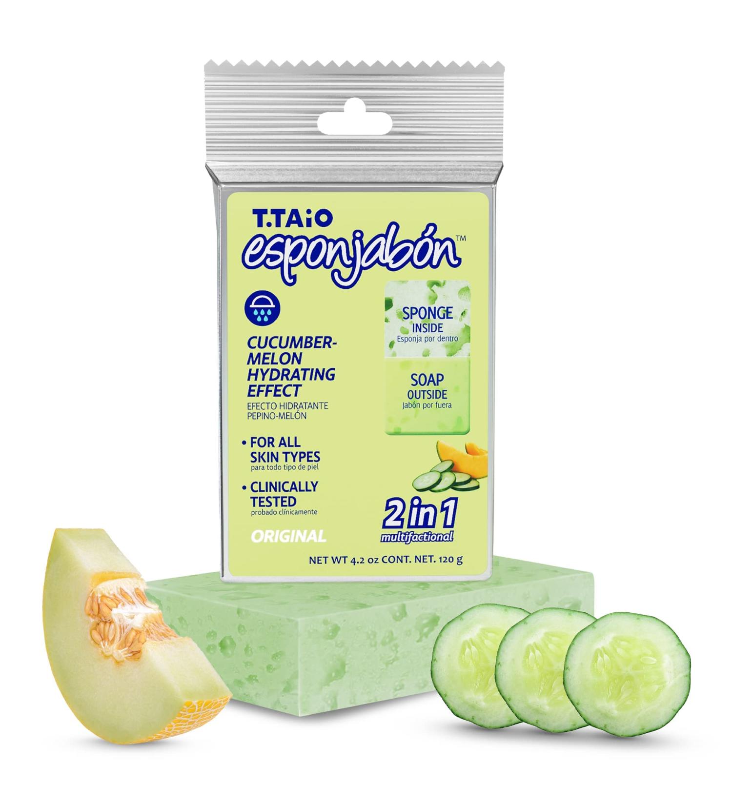 T.Taio Esponjabon Soap Sponge | Cleansing Shower Scrubber | Bath Wash Scrub | Oil Removal | Massage & Lather | Cucumber & Melon Soap - Buy Online on GoSupps.com