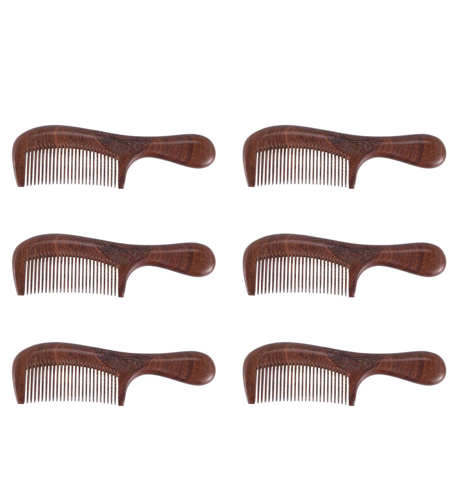 Bzwyonst 6X Unisex Sandalwood Comb Women Men Home Travel Wood Anti-Static Fine-Tooth Comb Wooden Handles Hair Comb - Buy Online on GoSupps.com