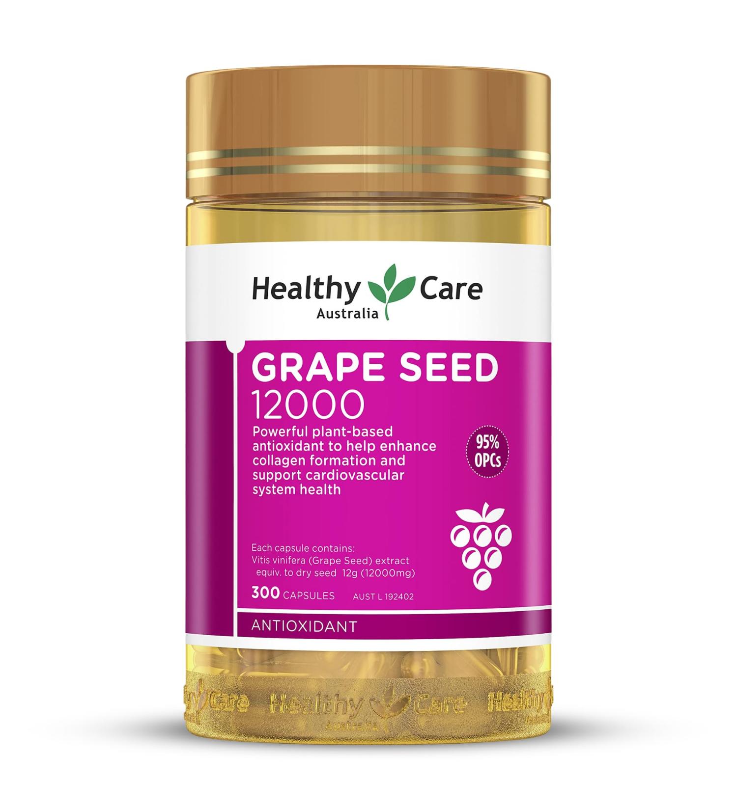 Healthy Care Grapeseed Extract "12000" 300 Capsules - Buy Online on GoSupps.com