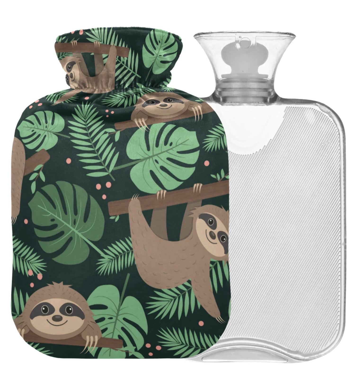 Naanle Palm Leaves Sloth Hot Water Bottle 1L - Transparent Warm Head Hand & Feet Warmer for Pain Relief & Therapy - Buy Online on GoSupps.com