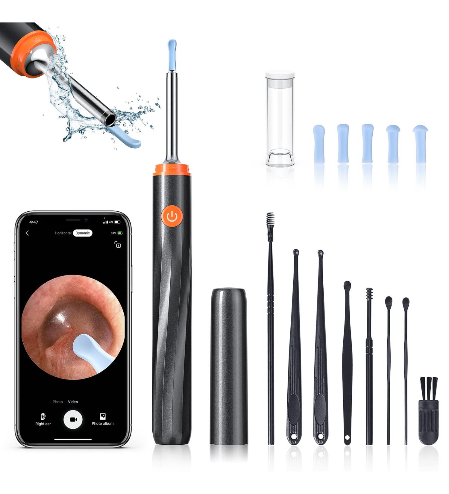 Ear Cleaner with Camera and Light | Ear Wax Removal Kit with 8 Pcs Ear Set | Otoscope for iPad, iPhone, Android | Black - Buy Online on GoSupps.com